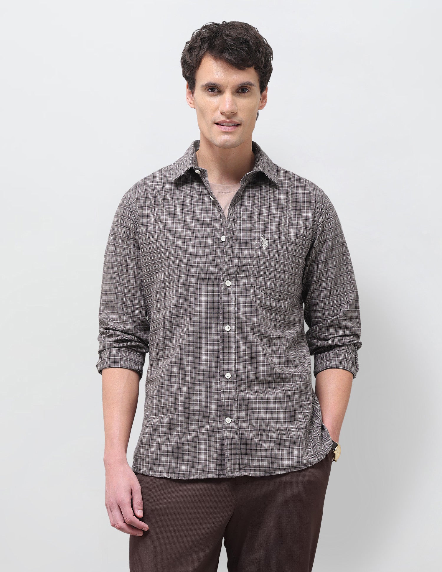 Oxford Grid Tattersall Checked Shirt Brown - U.S. Polo Assn. India | Large
