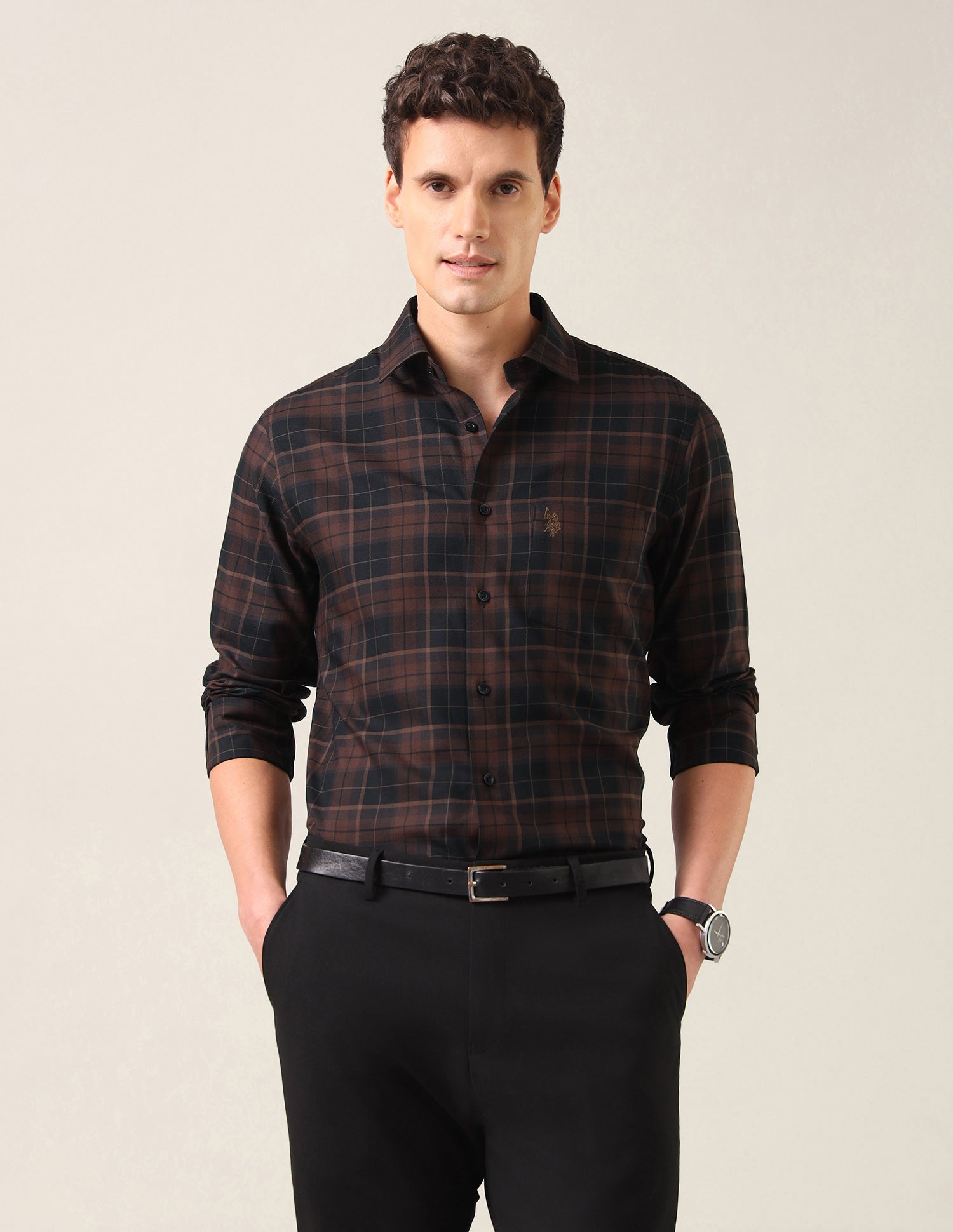 Plaid Checked Twill Shirt Dark Brown - U.S. Polo Assn. India | Large
