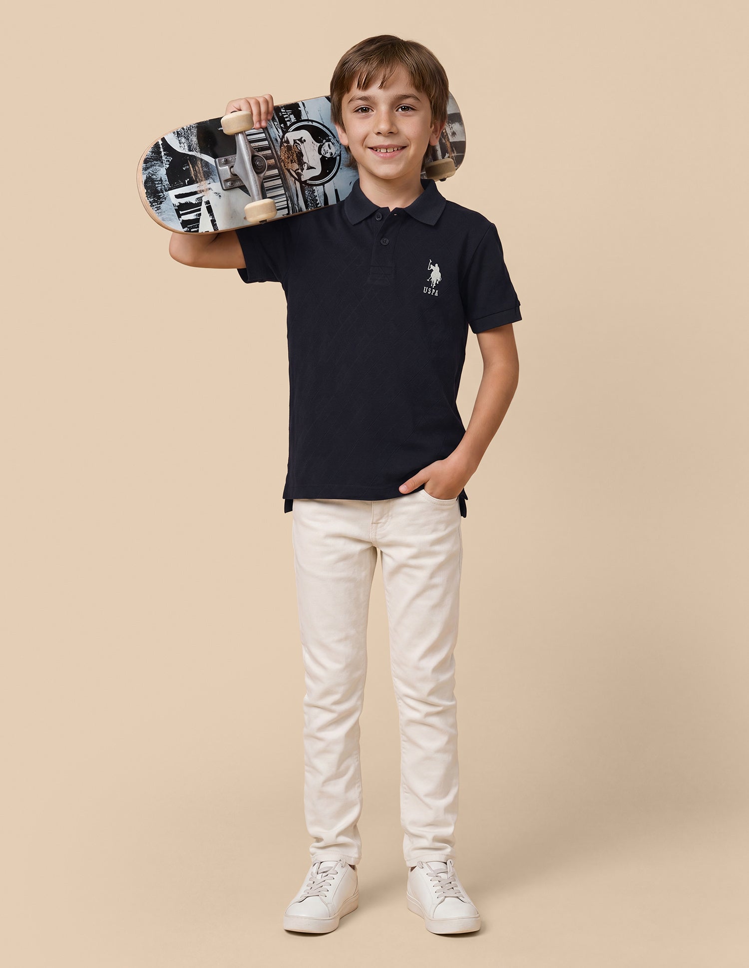 Geometric Self Design Regular Fit Polo Shirt Navy - U.S. Polo Assn. India | Large