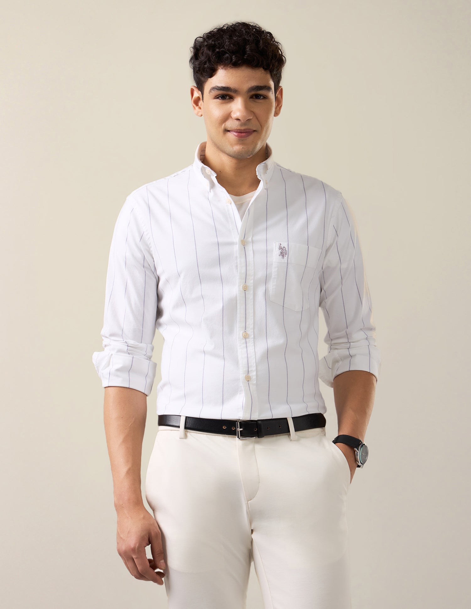 Vertical Striped Oxford Shirt Purple - U.S. Polo Assn. India | Large