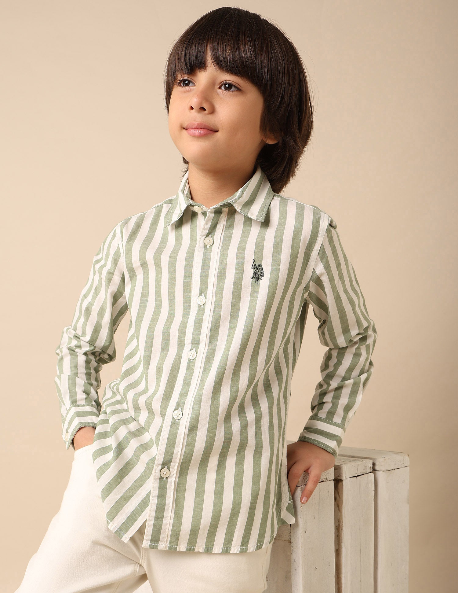 Boys Vertical Striped Regular Fit Shirt