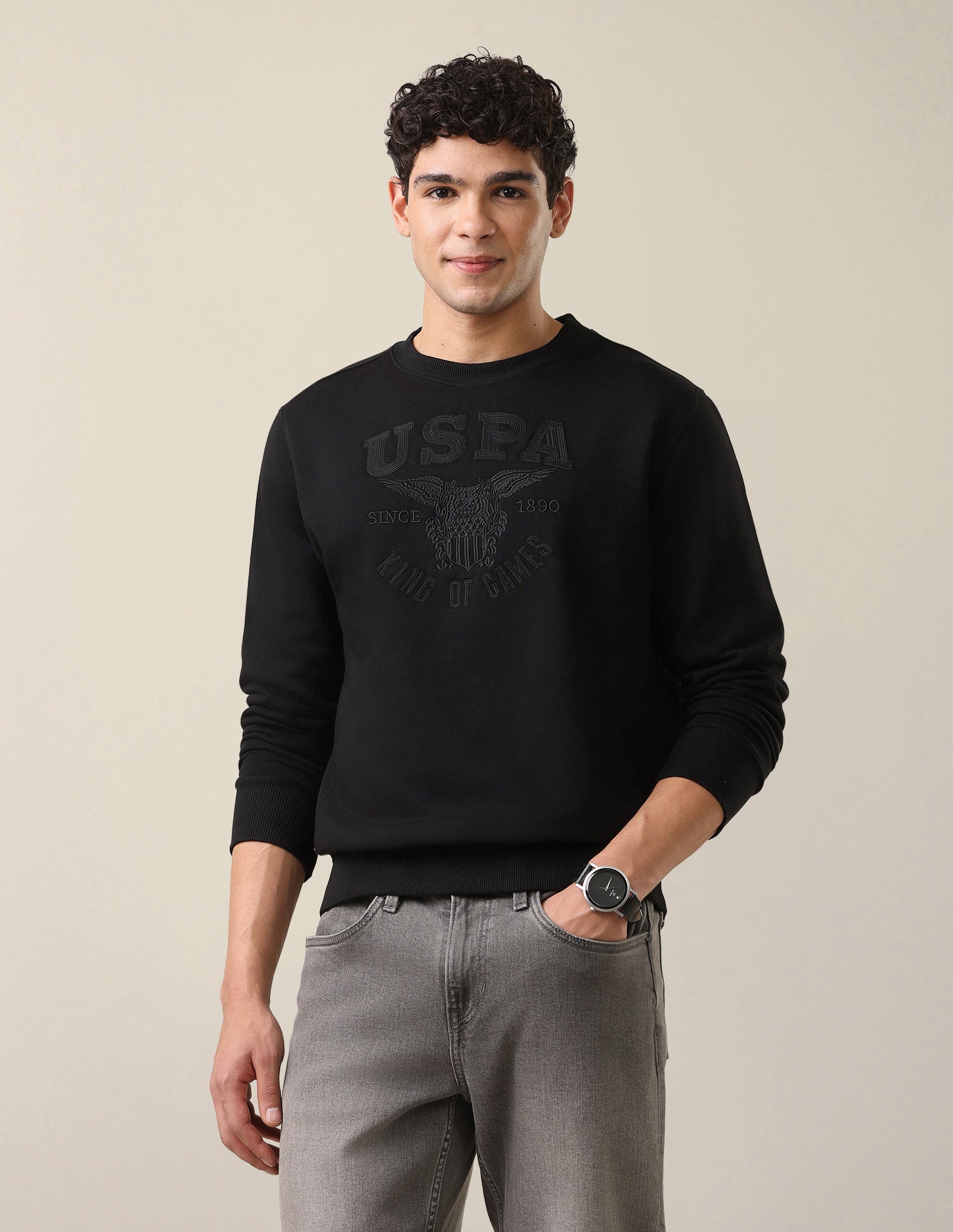 Brand Embroidered Regular Fit Sweatshirt Black - U.S. Polo Assn. India | Large