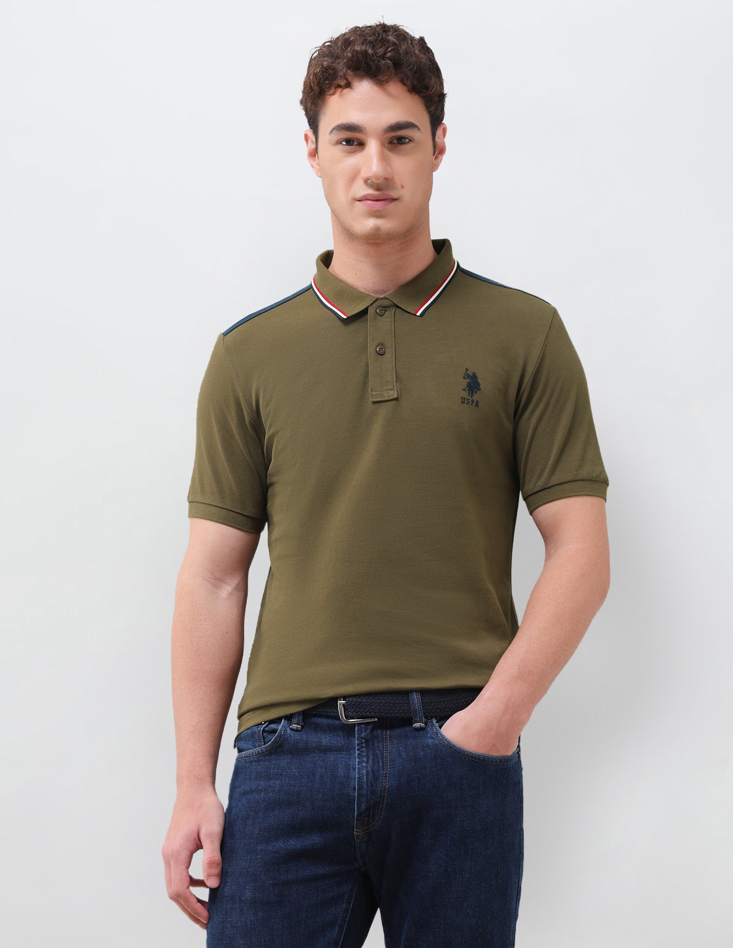 Solid Regular Fit Polo Shirt Dark Olive - U.S. Polo Assn. India | Large