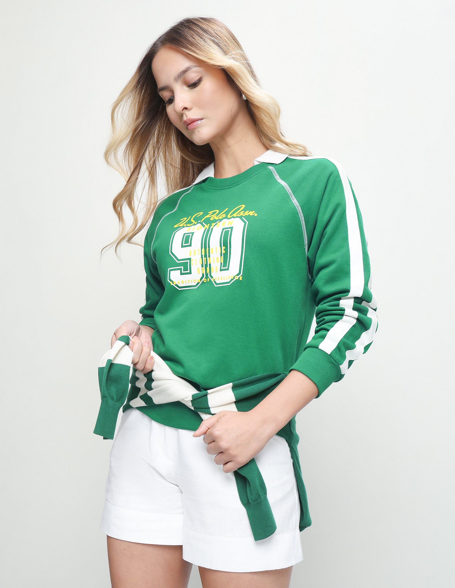Brand Printed Regular Fit Sweatshirt Green - U.S. Polo Assn. India | Large