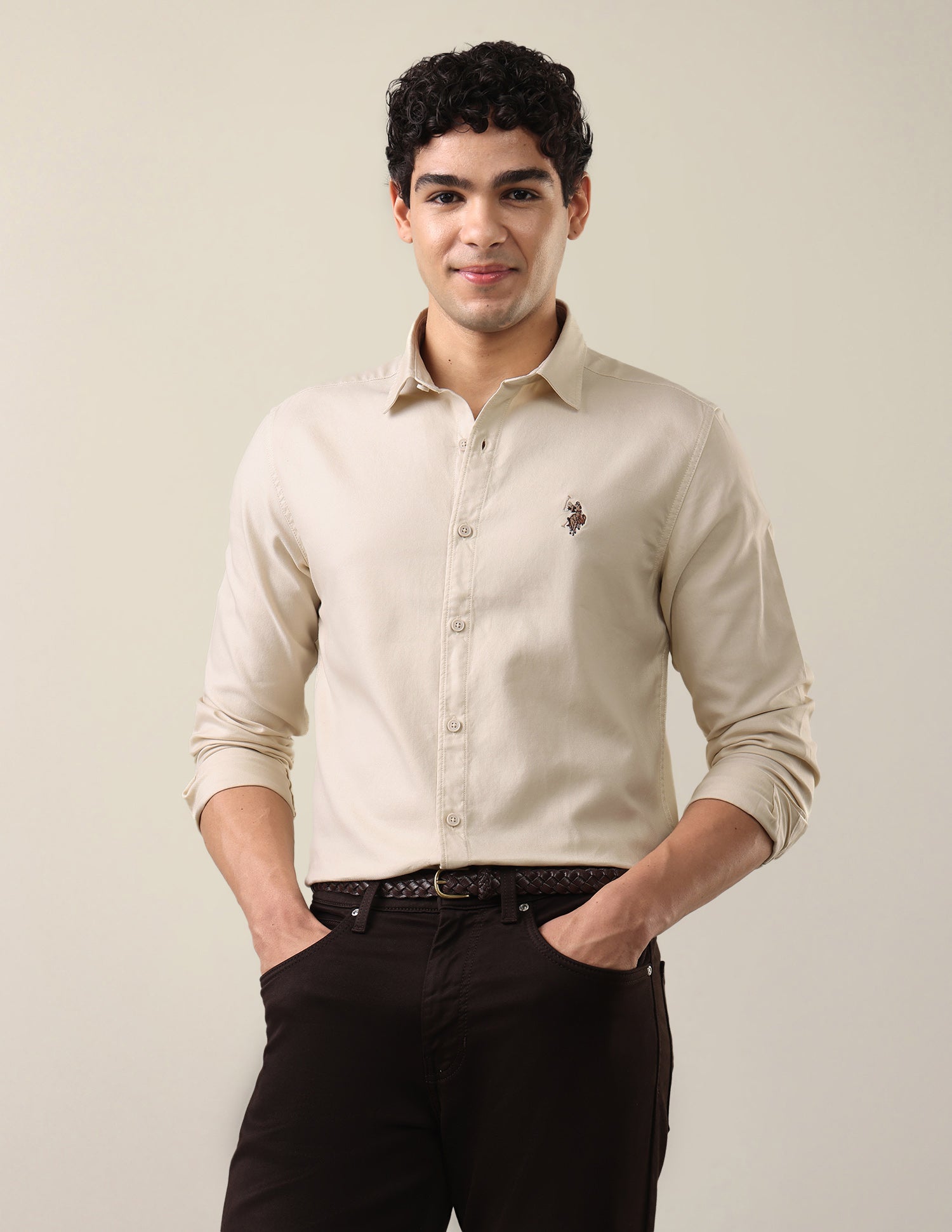 Twill Regular Fit Shirt Ecru - U.S. Polo Assn. India | Large