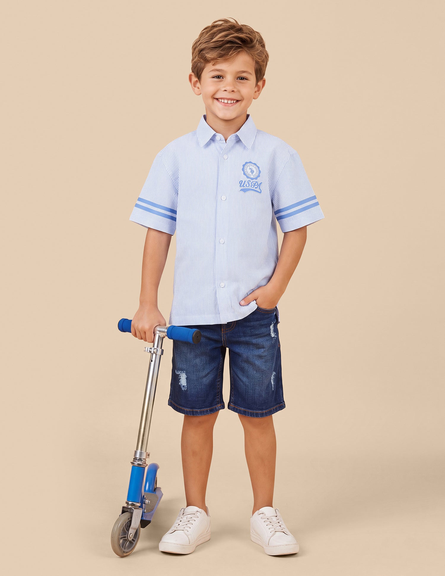 Vertical Striped Boxy Fit Shirt Light Blue - U.S. Polo Assn. India | Large