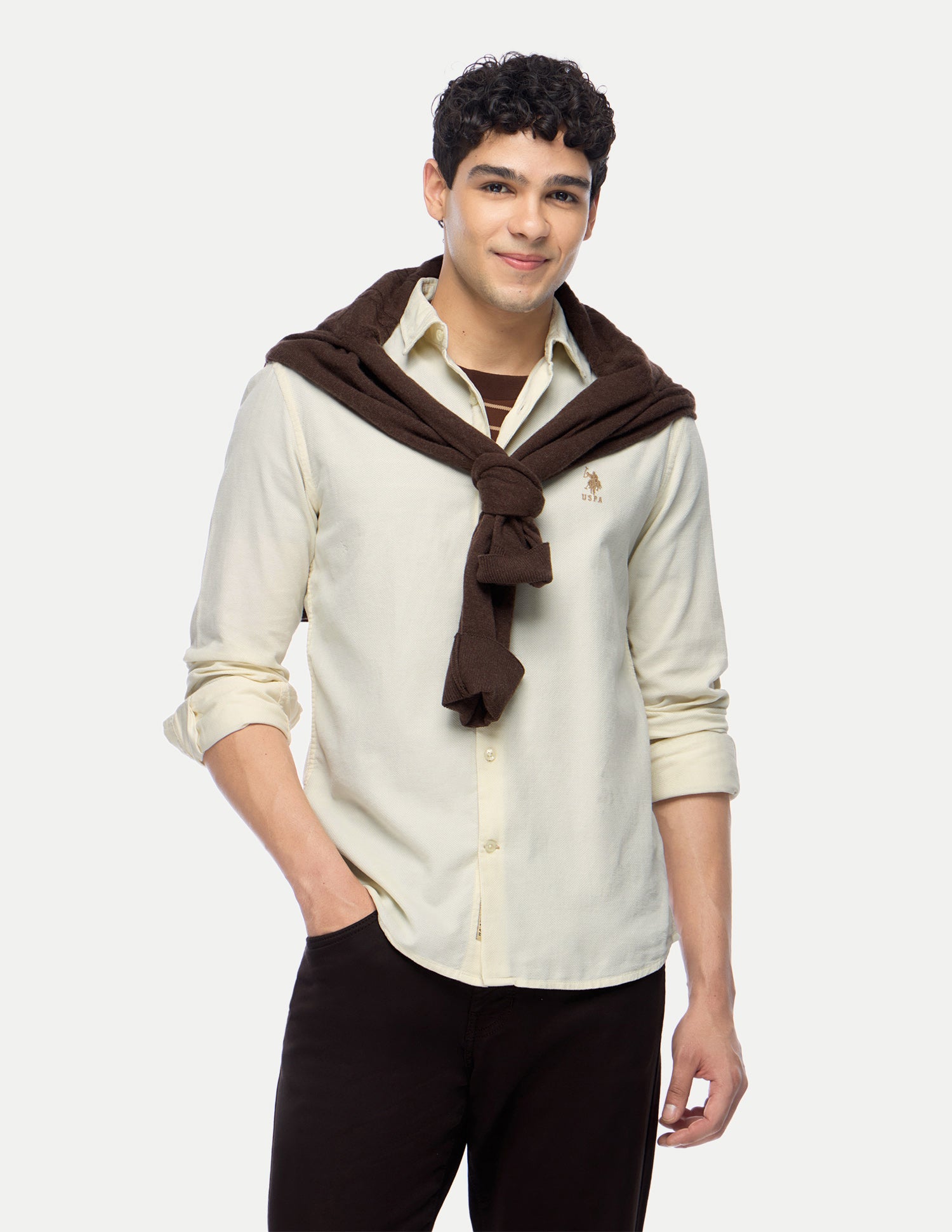 Corduroy Regular Fit Shirt Ivory - U.S. Polo Assn. India | Large