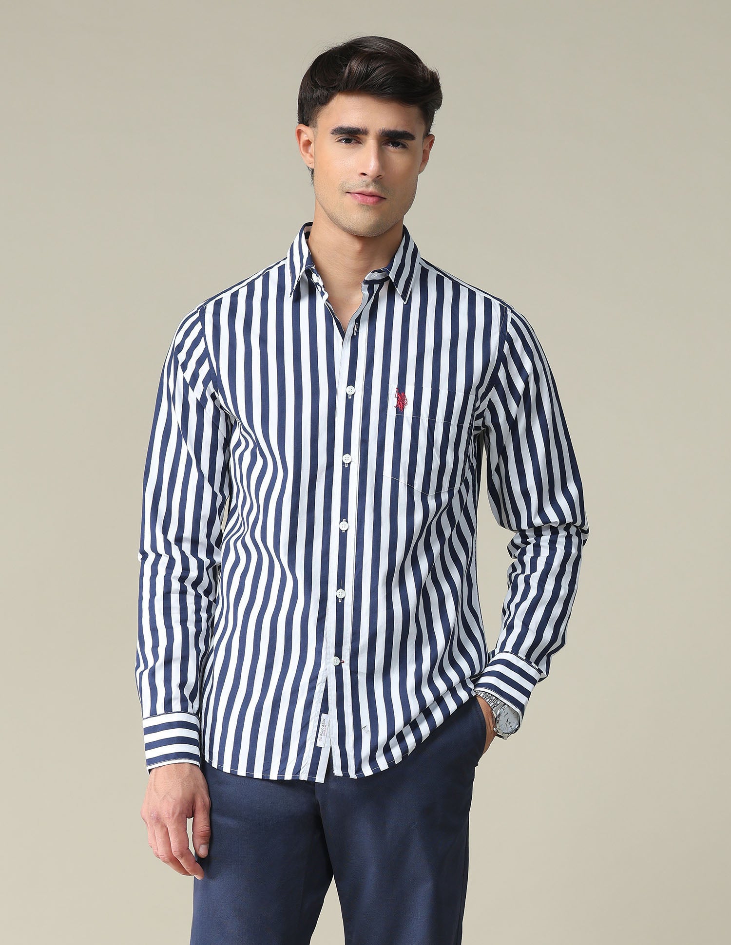 Vertical Stripe Cotton Casual Shirt