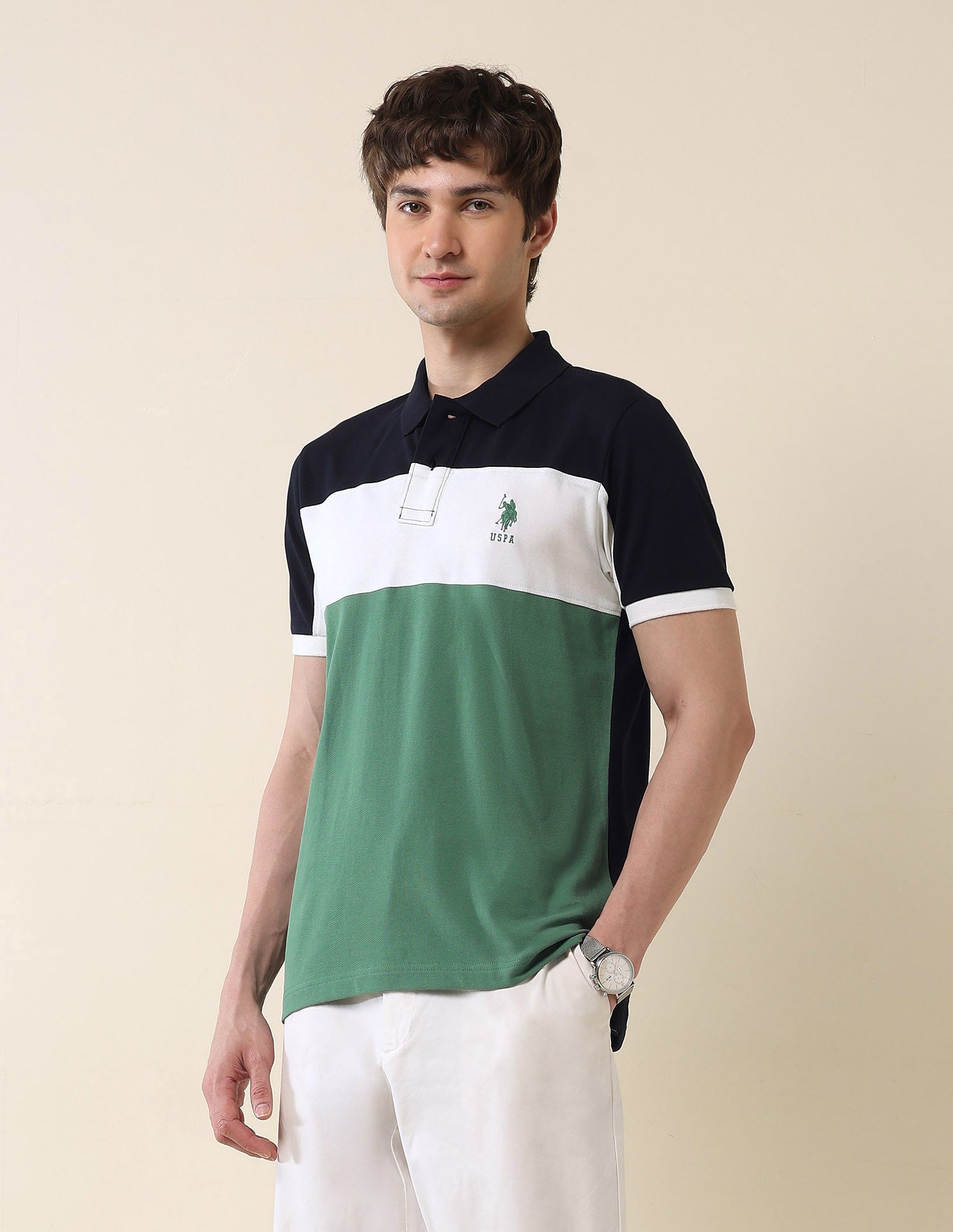 Colourblocked Classic Polo Shirt Green - U.S. Polo Assn. India | Large