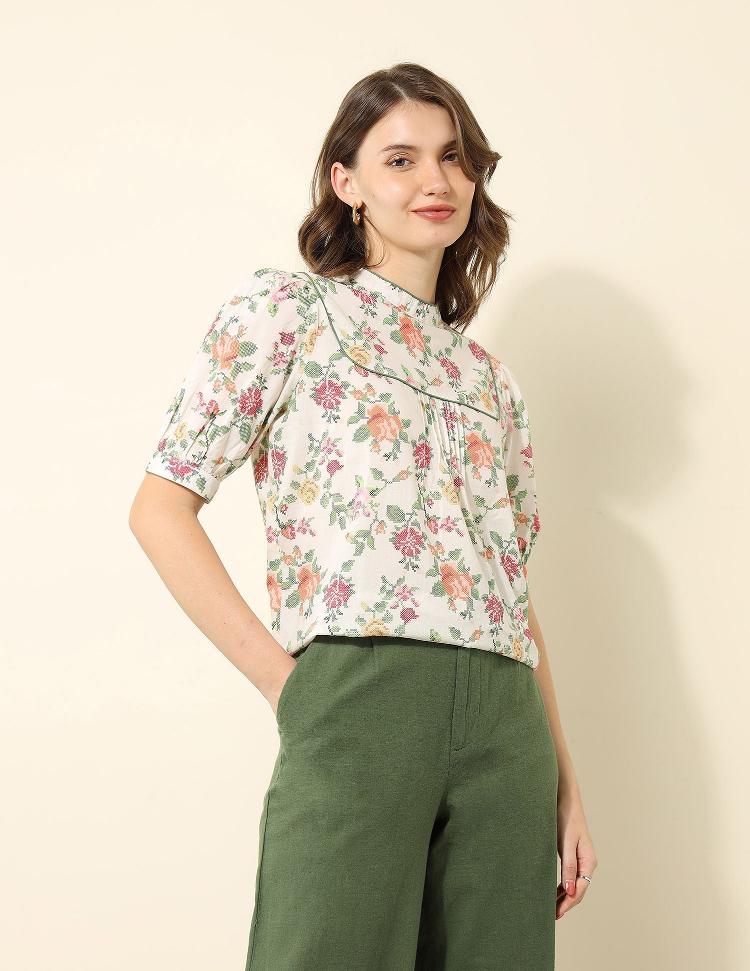 Yoke Design Floral Printed Top