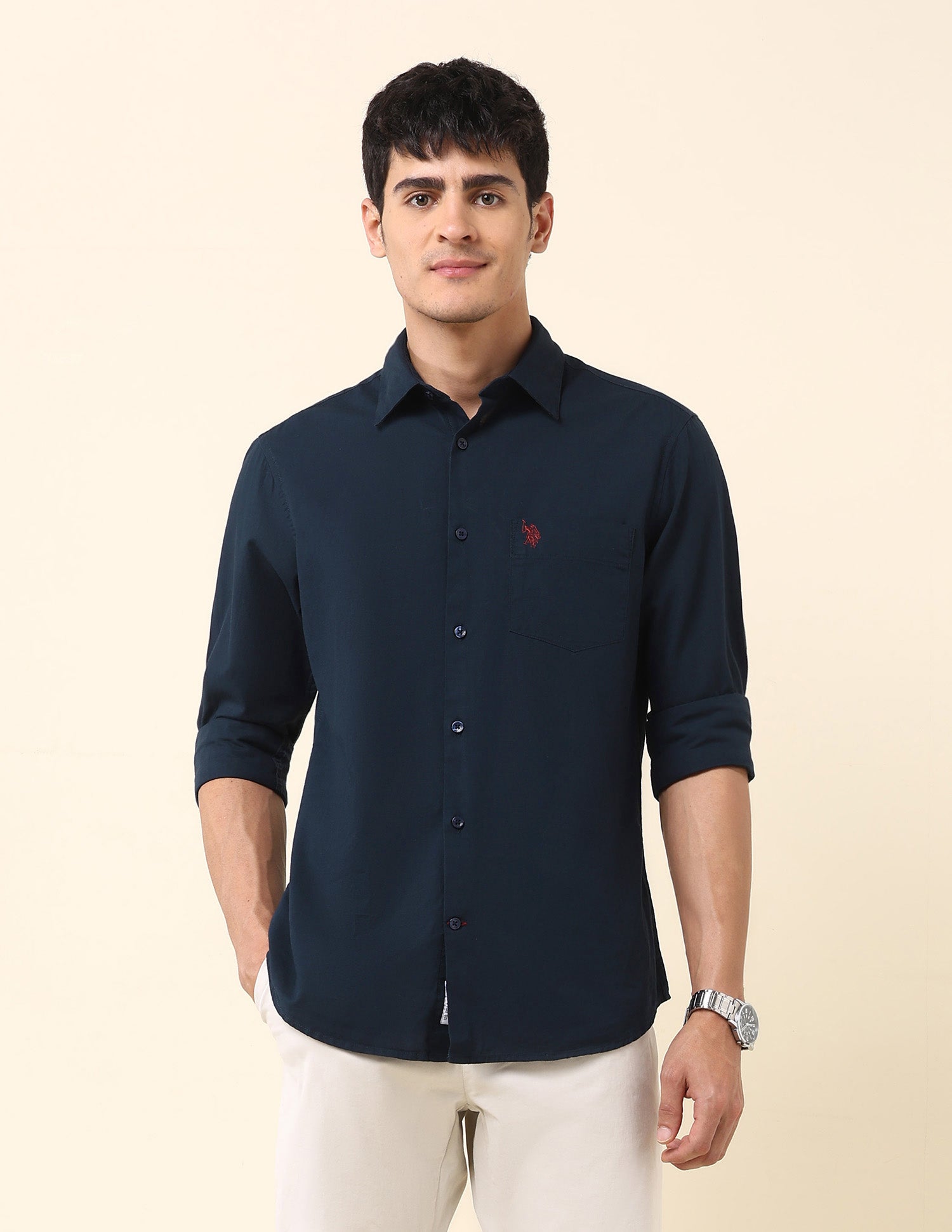 Twill Solid Tailored Fit Shirt Navy - U.S. Polo Assn. India | Large