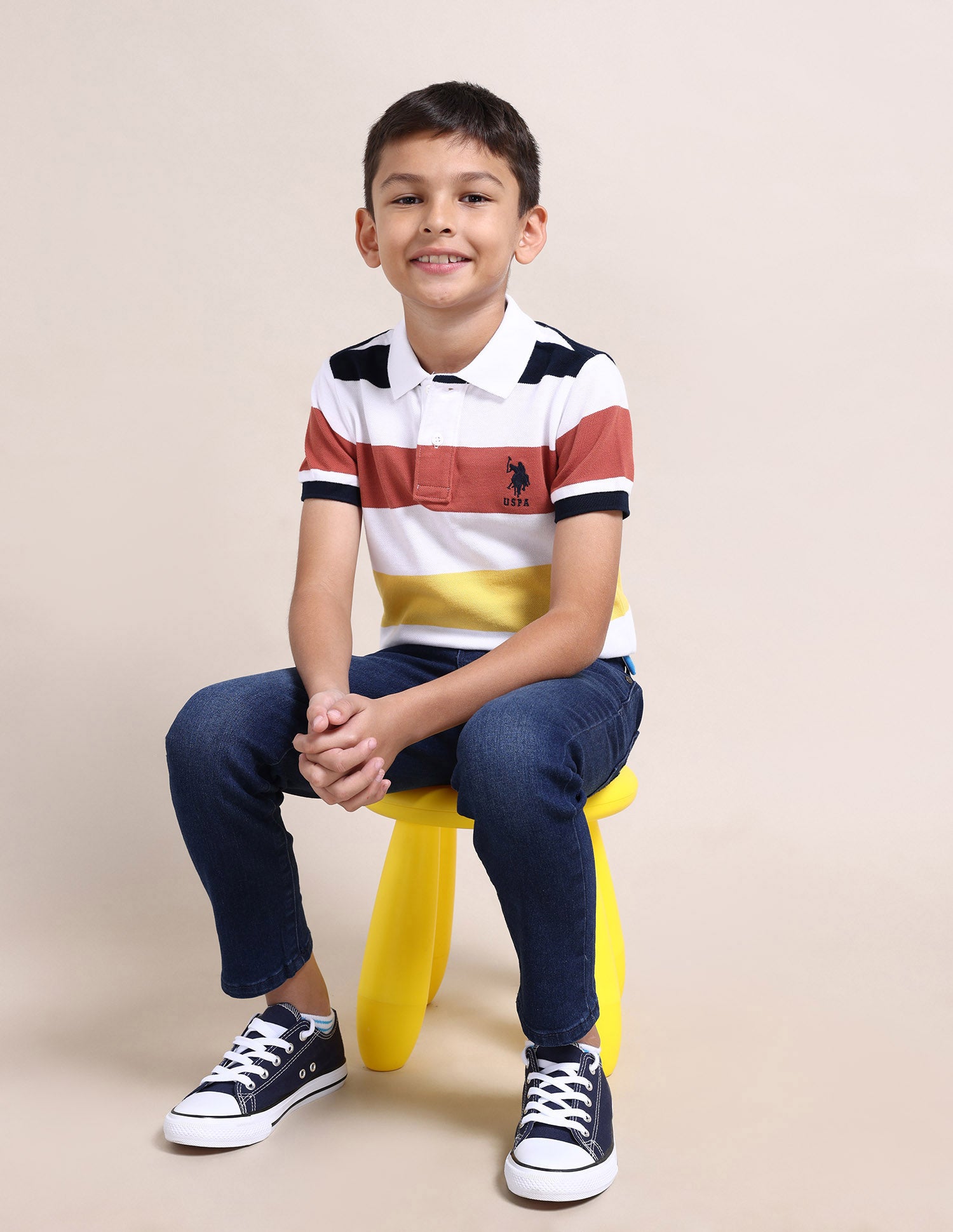 Boys Rugby Stripe Polo Shirt White - U.S. Polo Assn. India | Large