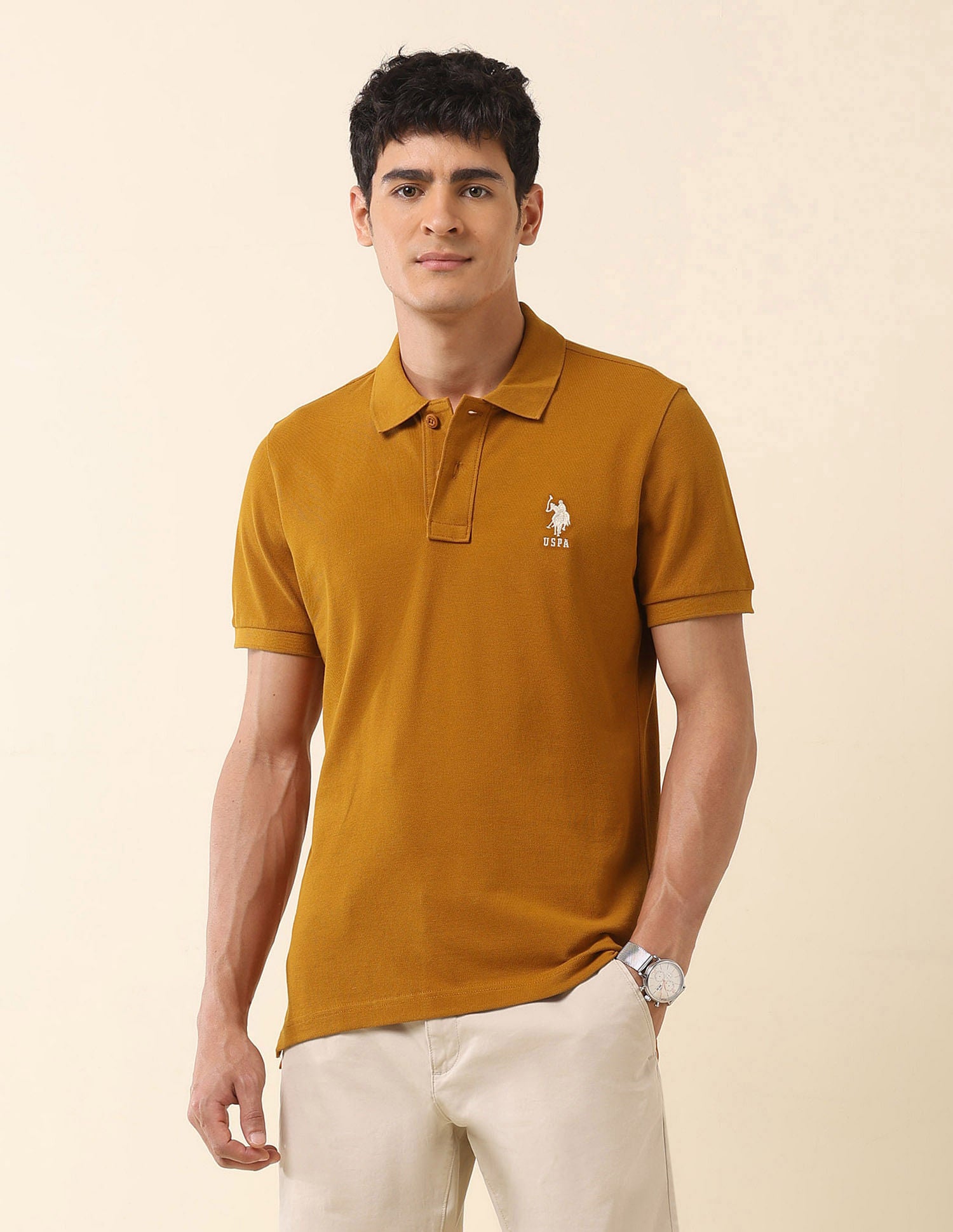 Slim Fit Pure Cotton Polo Shirt Mustard - U.S. Polo Assn. India | Large