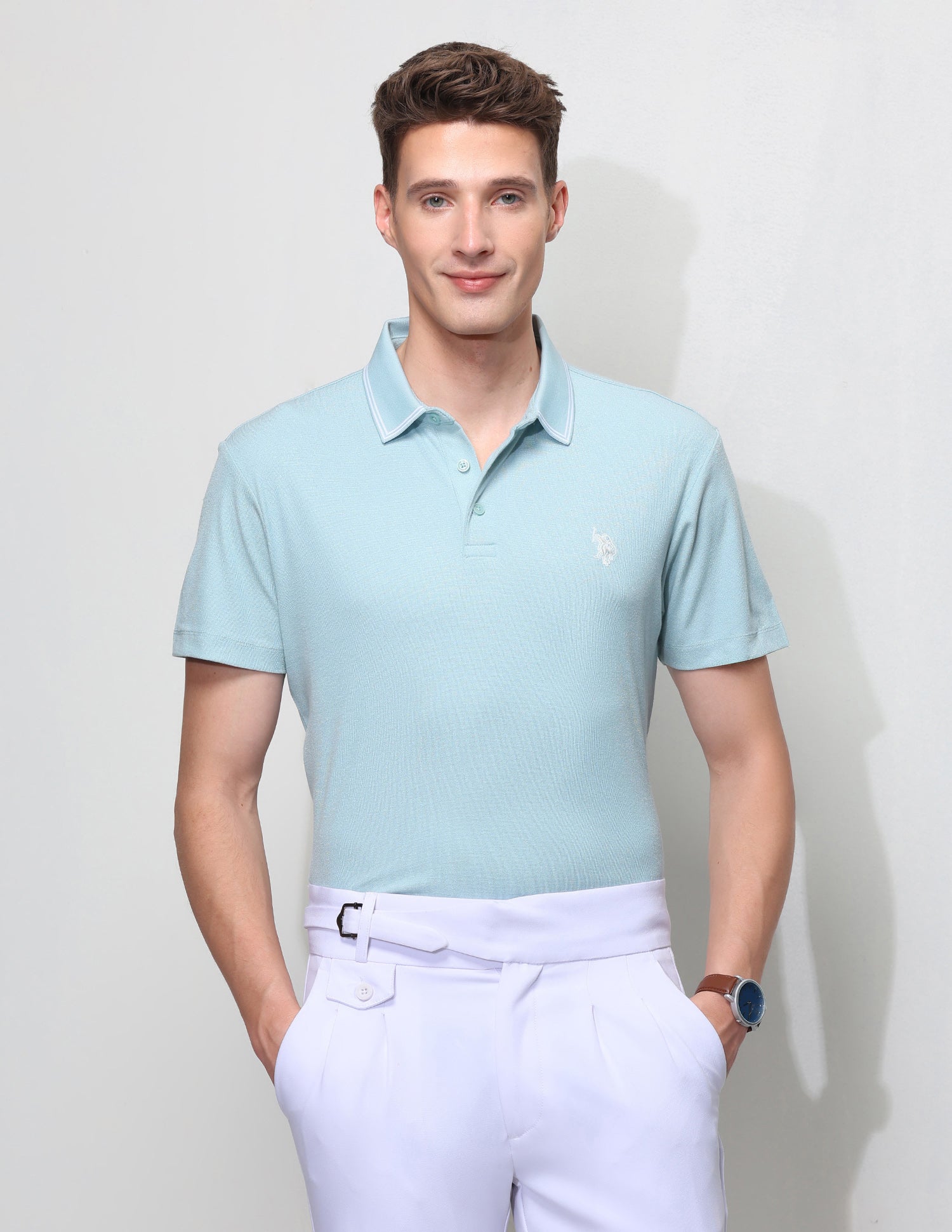 Solid Slim Fit Polo Shirt Light Blue - U.S. Polo Assn. India | Large