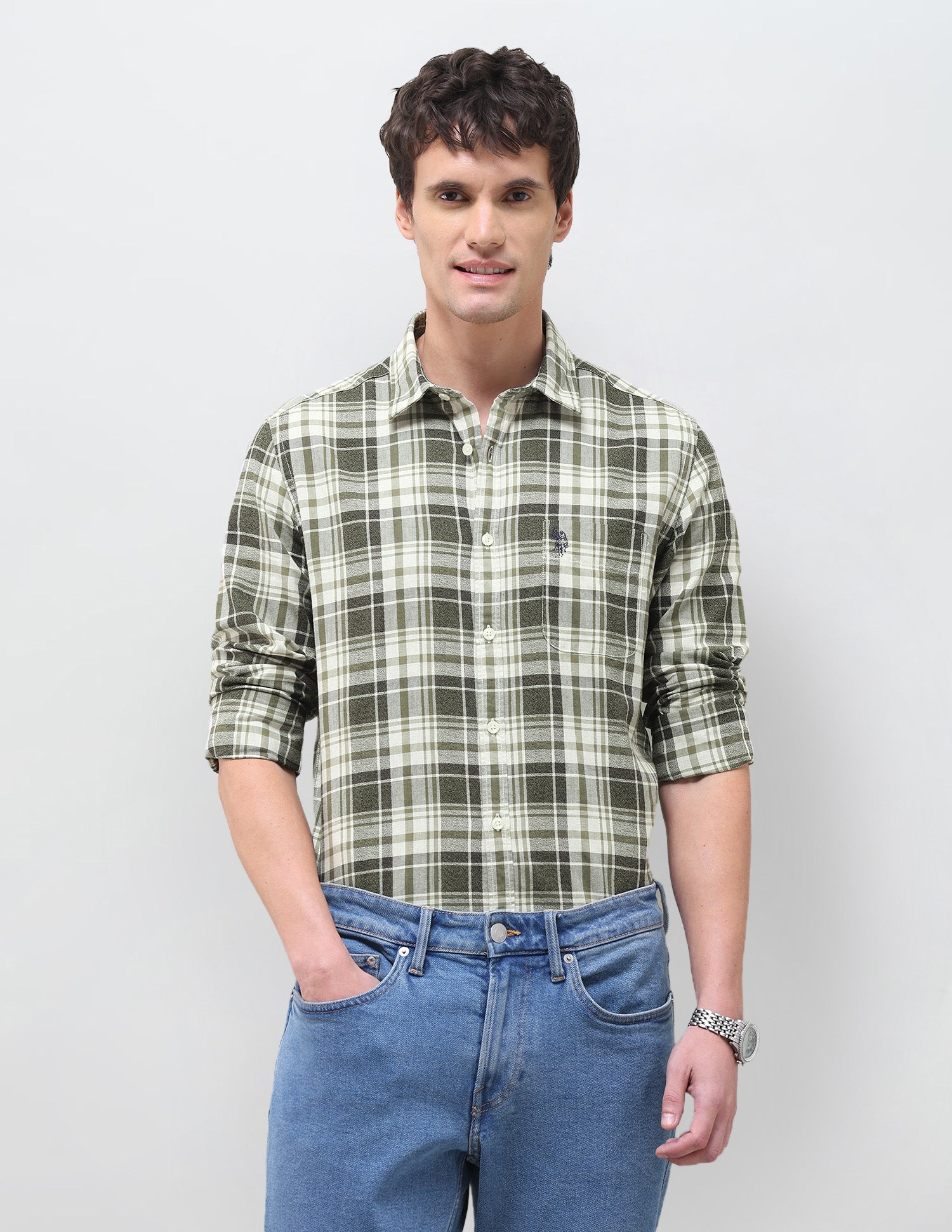 Plaid Checked Regular Fit Shirt Olive - U.S. Polo Assn. India | Large