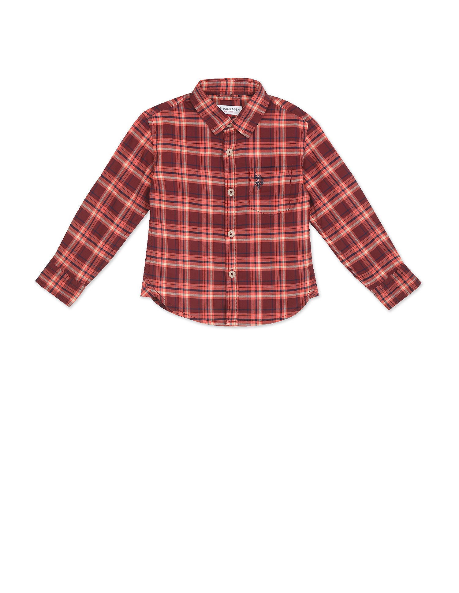 Boys Red Spread Collar Check Shirt Red - U.S. Polo Assn. India | Large