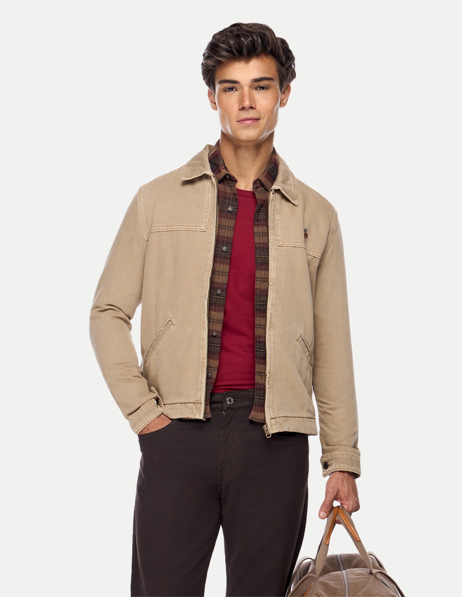 Solid Regular Fit Trucker Jacket Khaki - U.S. Polo Assn. India | Large