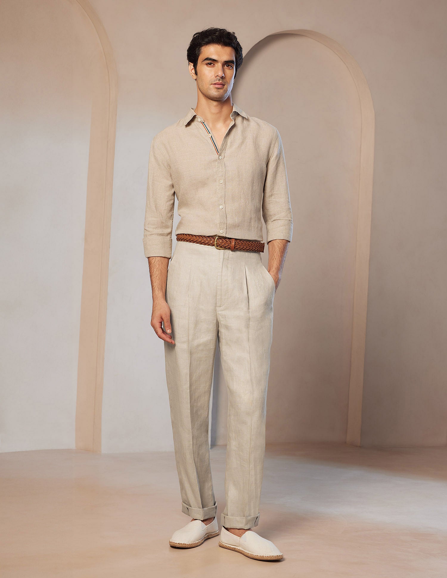 Pacho X Denver Slim Fit Linen Trousers Natural - U.S. Polo Assn. India | Large