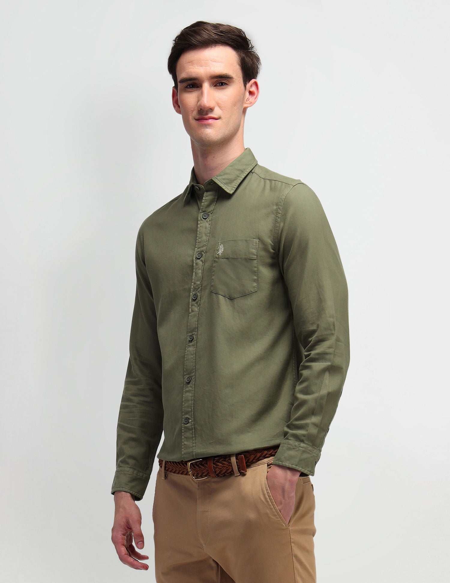 Solid Twill Weave Shirt Green - U.S. Polo Assn. India | Large