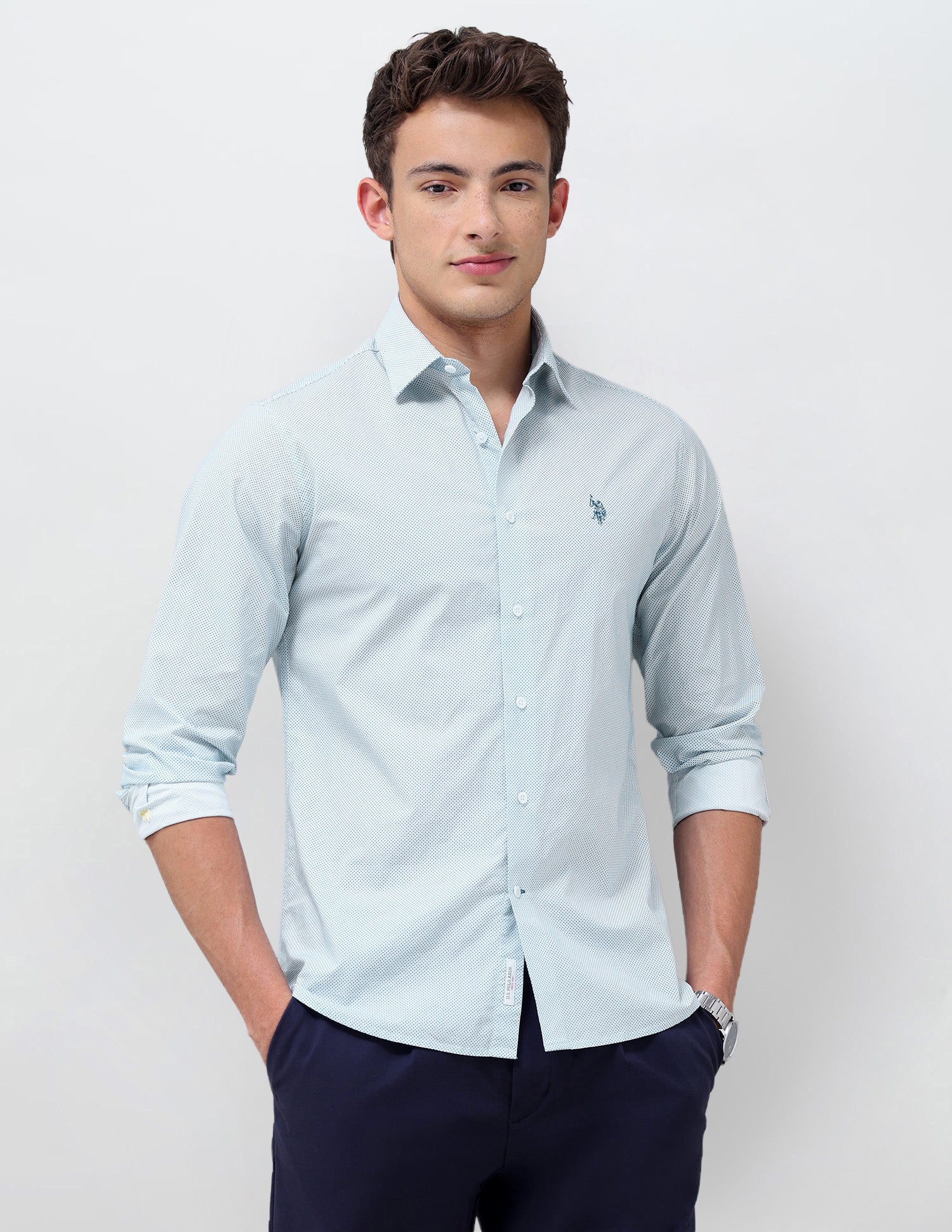 Geometric Printed Regular Fit Shirt Teal - U.S. Polo Assn. India | Large