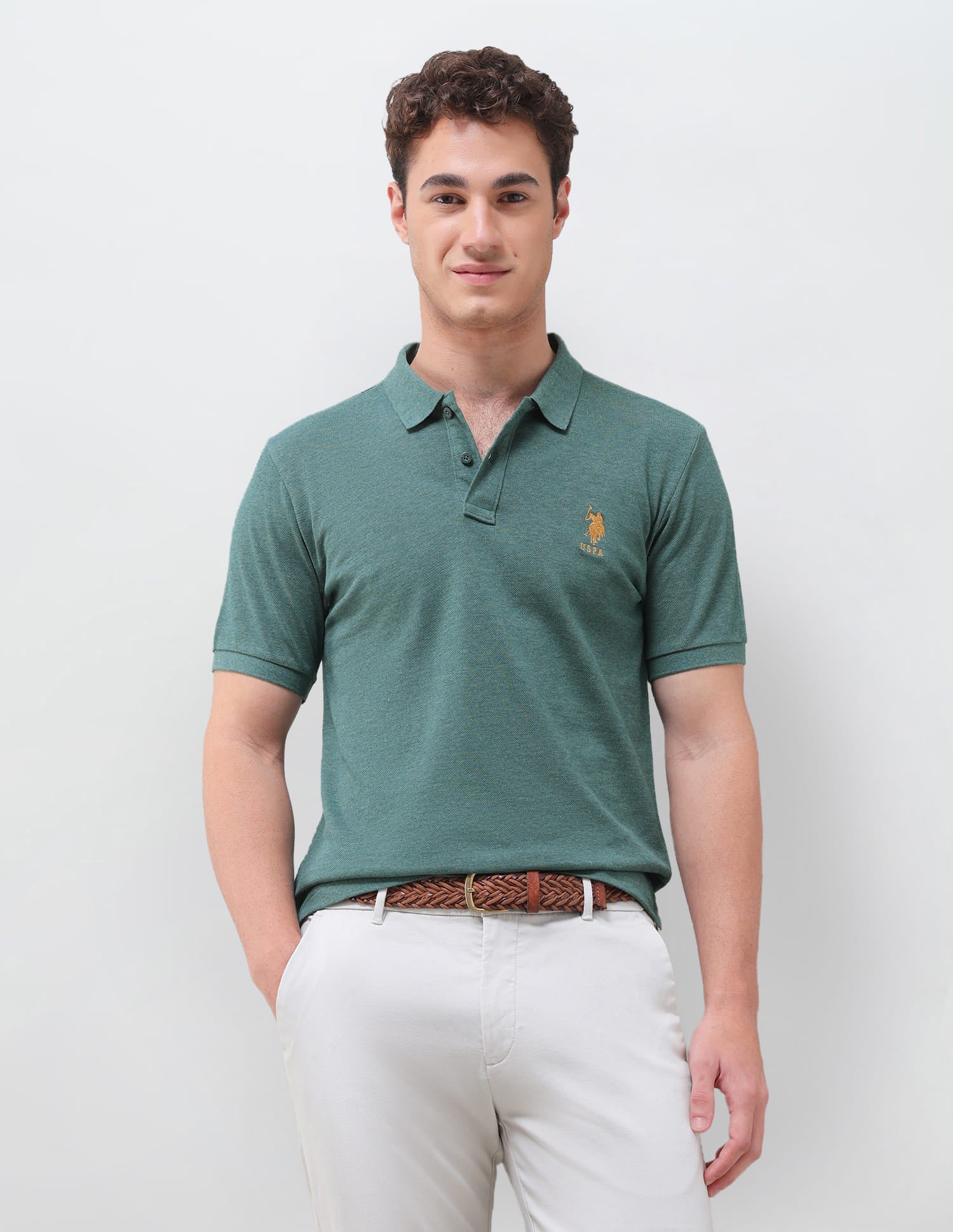 Solid Slim Fit Polo Shirt Green - U.S. Polo Assn. India | Large