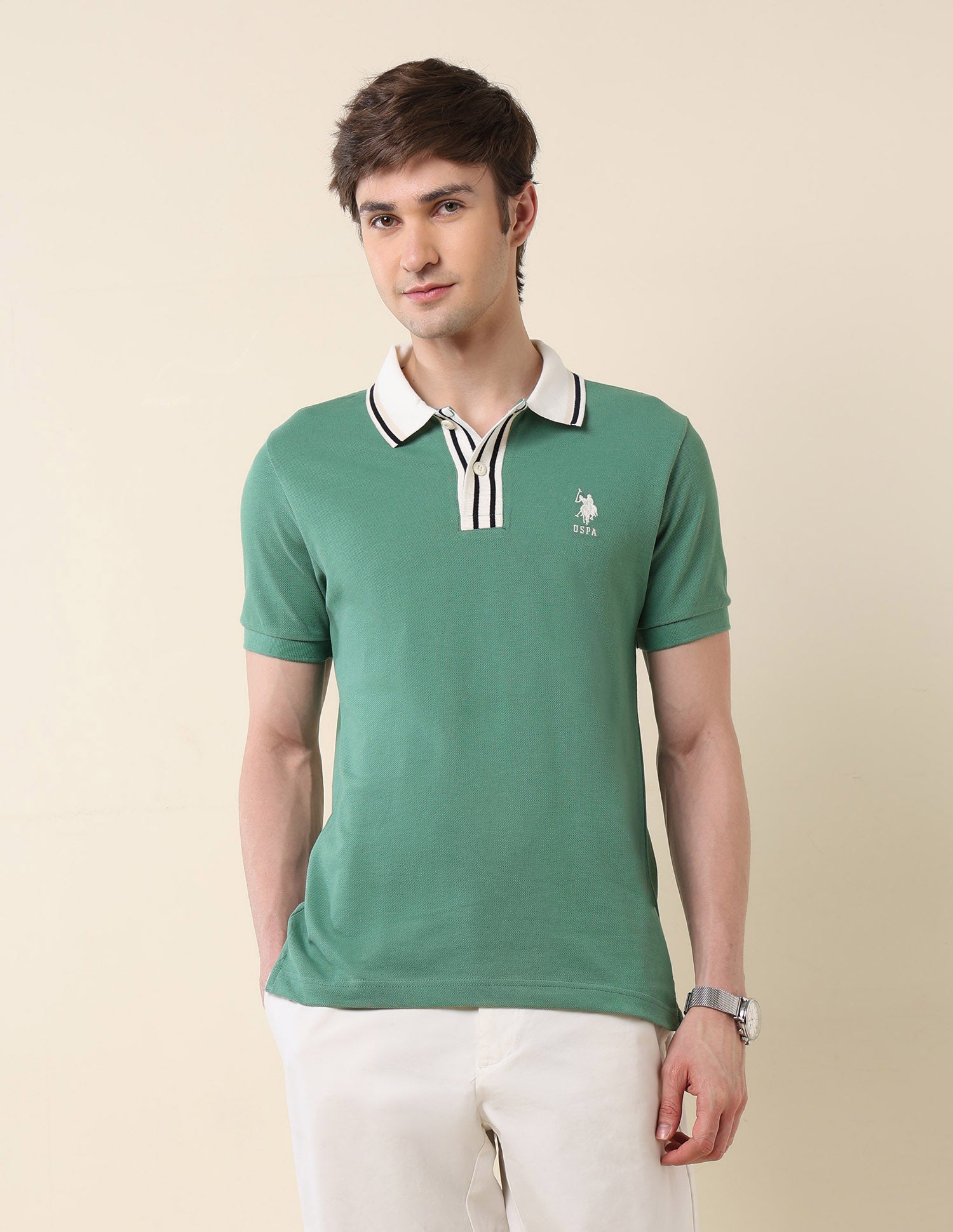 Pure Cotton Slim Fit Classic Polo Shirt Green - U.S. Polo Assn. India | Large