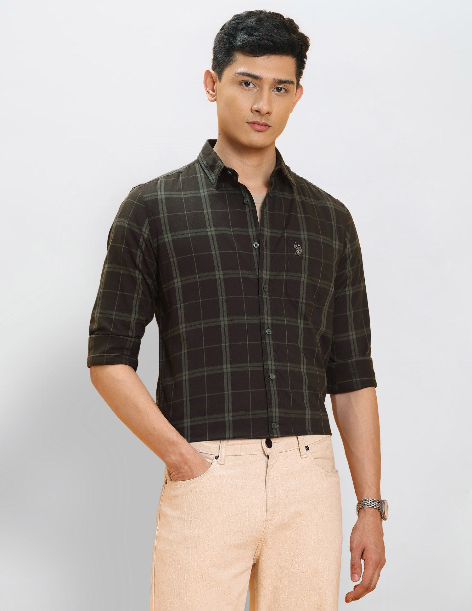 Grid Tattersall Checked Pure Cotton Shirt