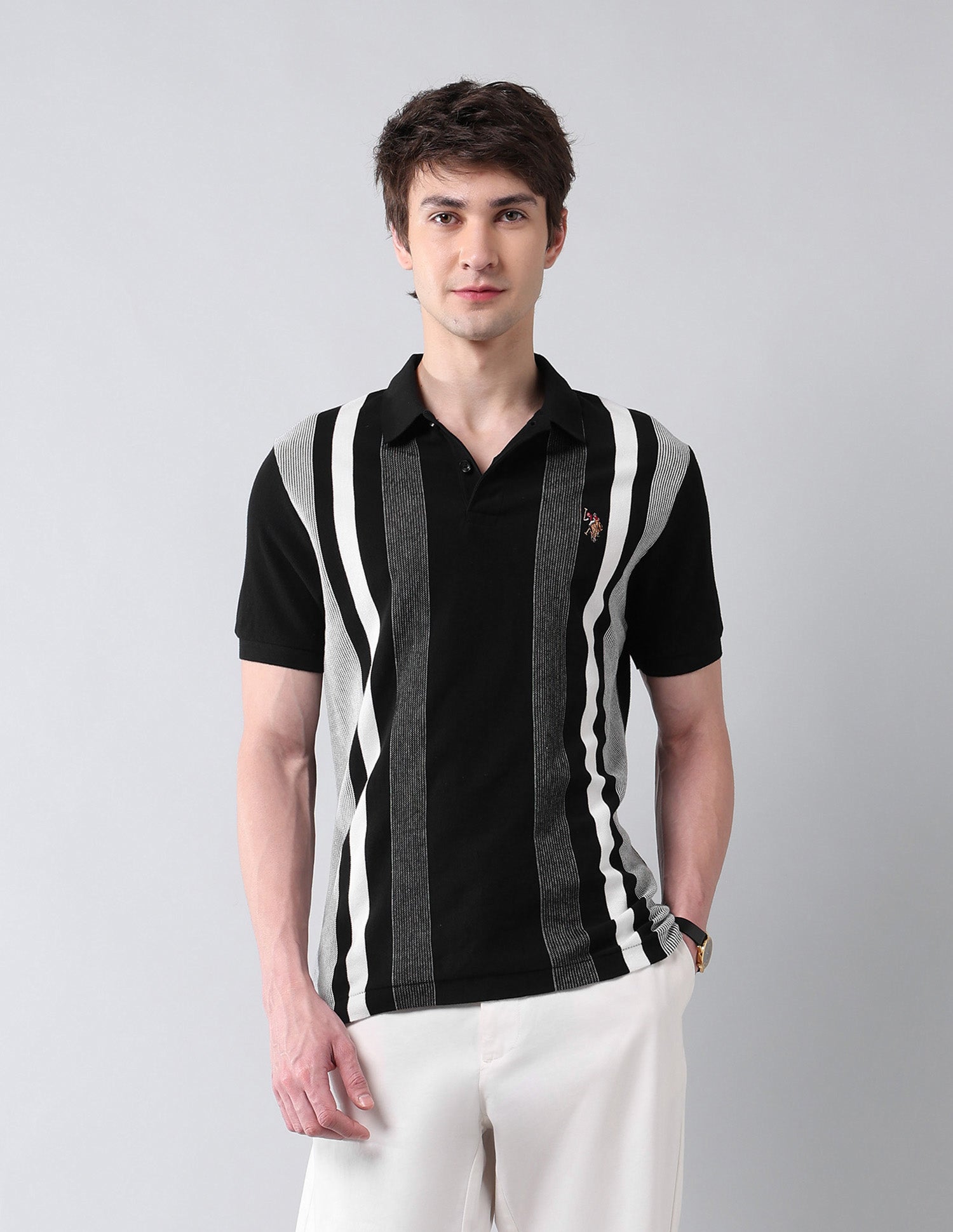 Vertical Striped Americana Polo Shirt Black - U.S. Polo Assn. India | Large
