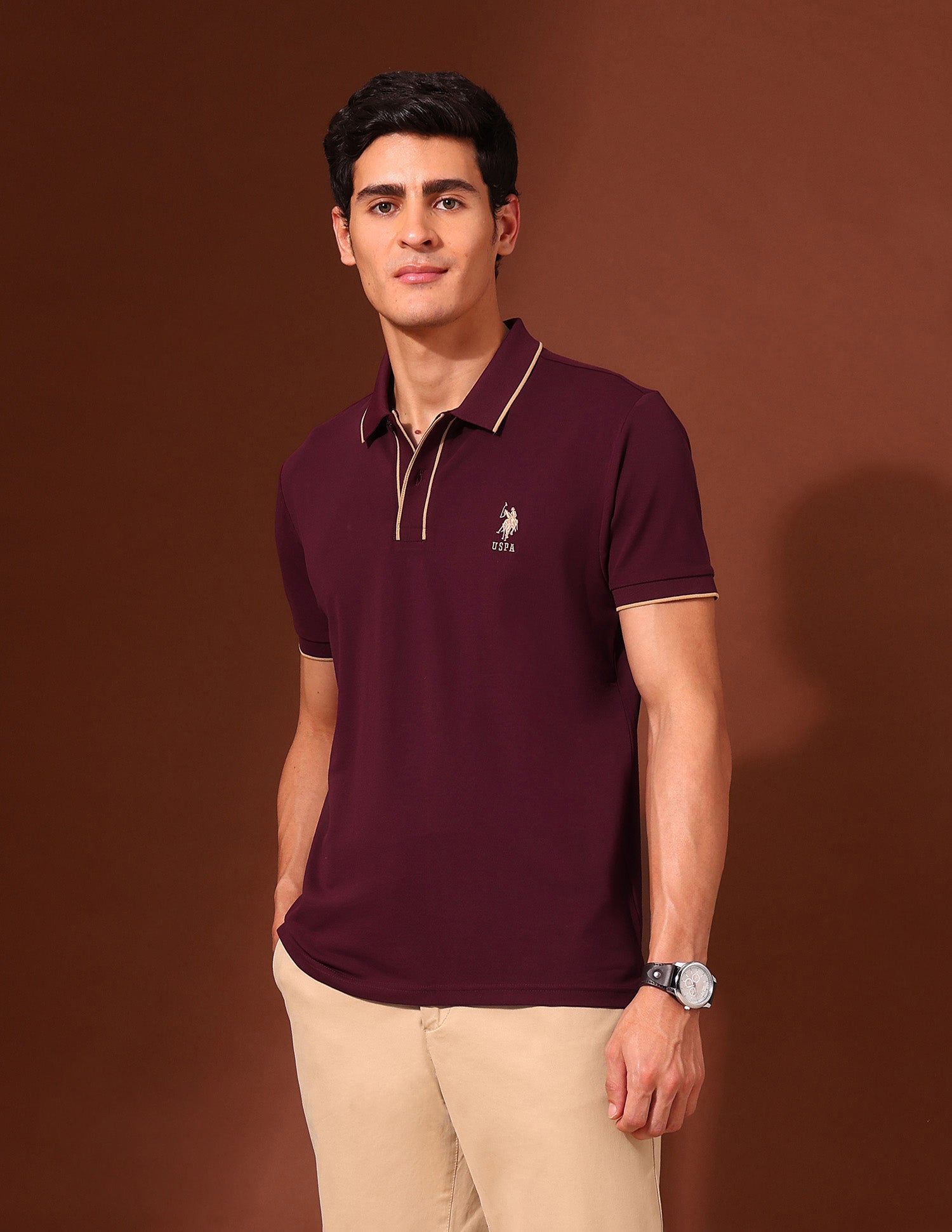 Solid Slim Fit Varsity Polo Shirt Wine - U.S. Polo Assn. India | Large