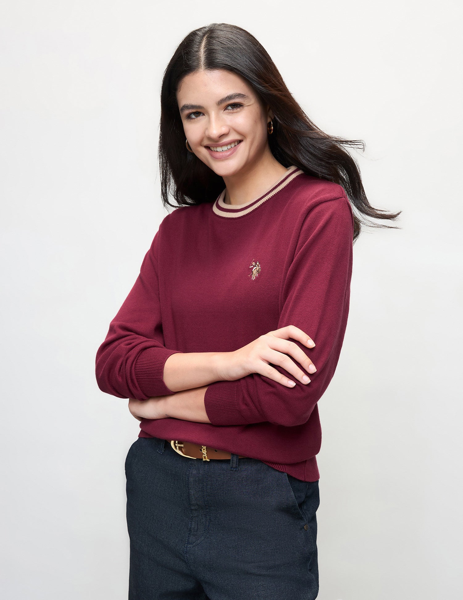 Solid Relaxed Fit Sweater Dark Red - U.S. Polo Assn. India | Large