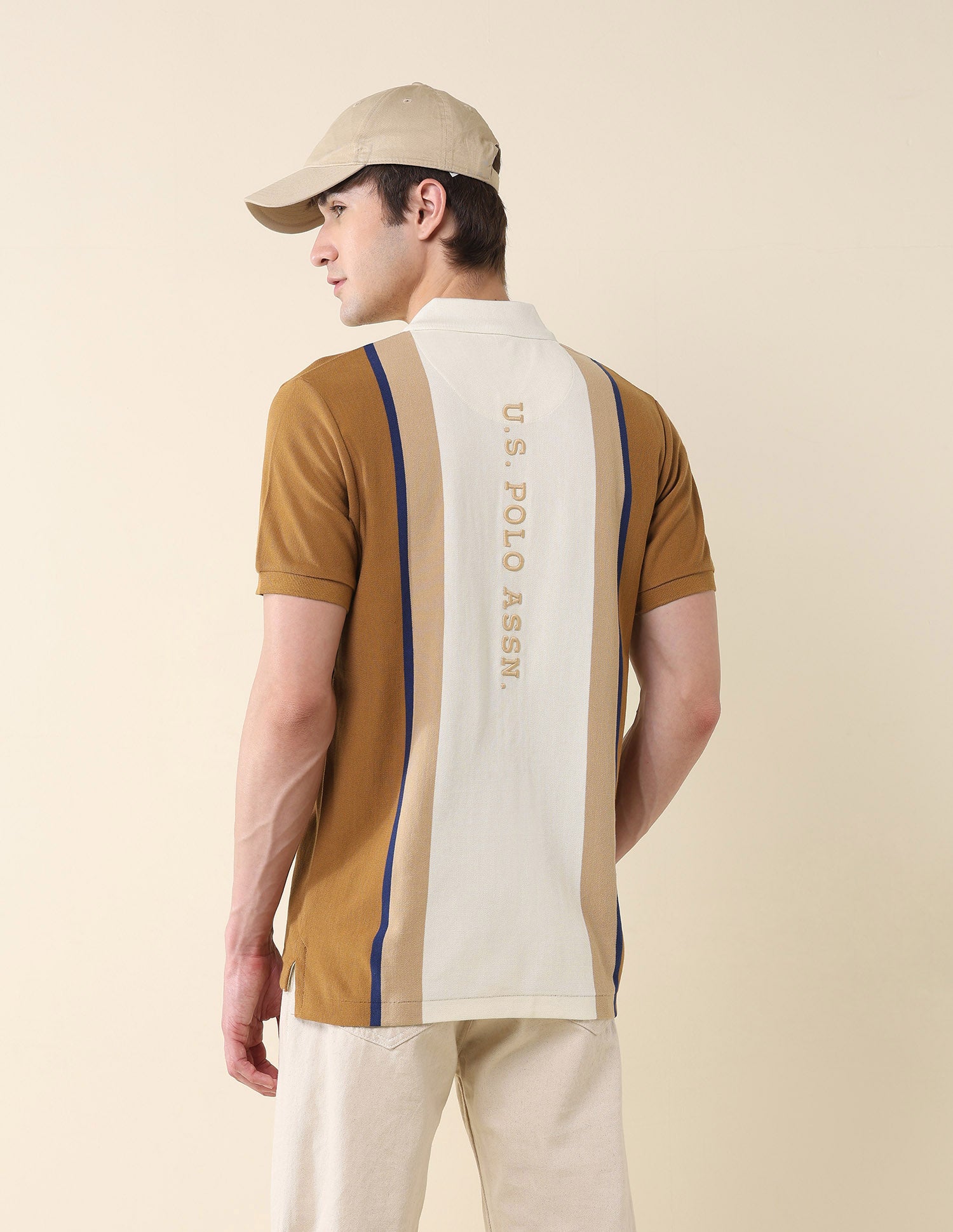 Colourblocked Pure Cotton Gold Cup Polo Shirt Brown - U.S. Polo Assn. India | Large