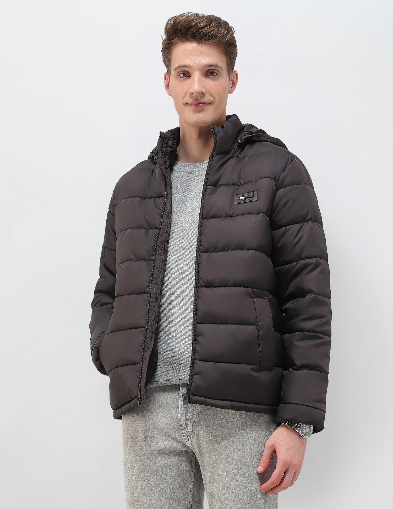 Removable Hood Solid Puffer Jacket