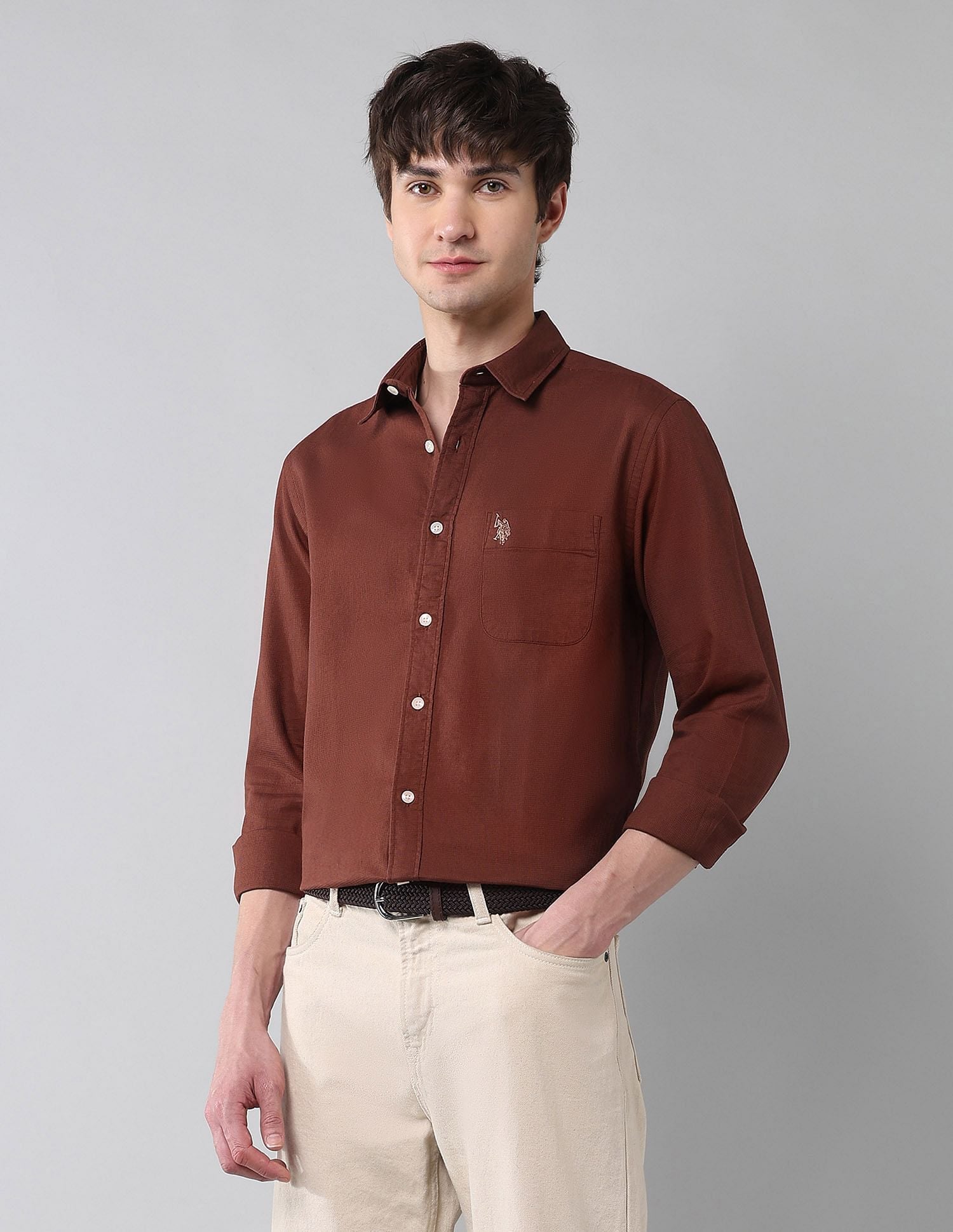 Solid Waffle Dobby Shirt Rust - U.S. Polo Assn. India | Large