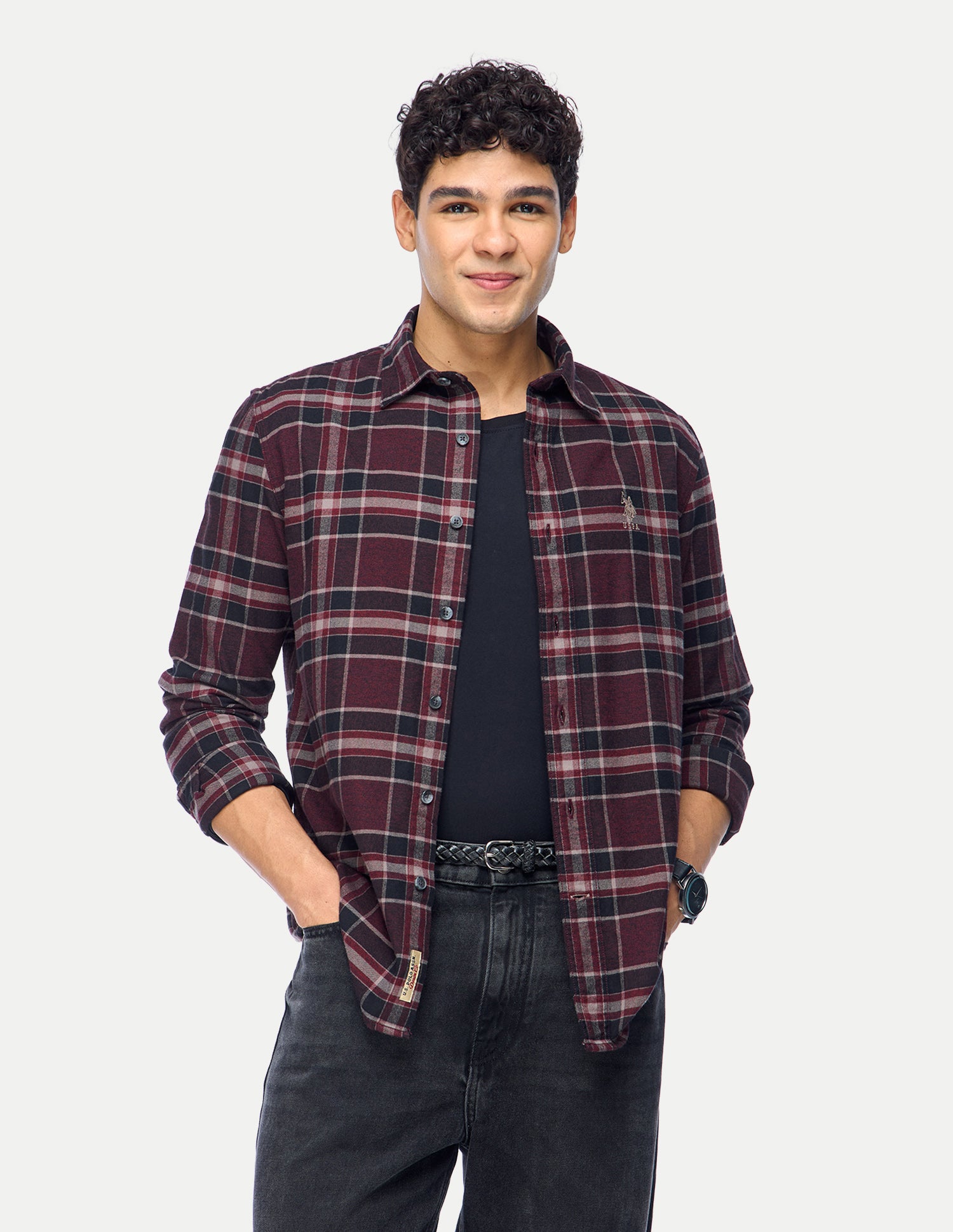 Plaid Checked Twill Shirt Dark Wine - U.S. Polo Assn. India | Large