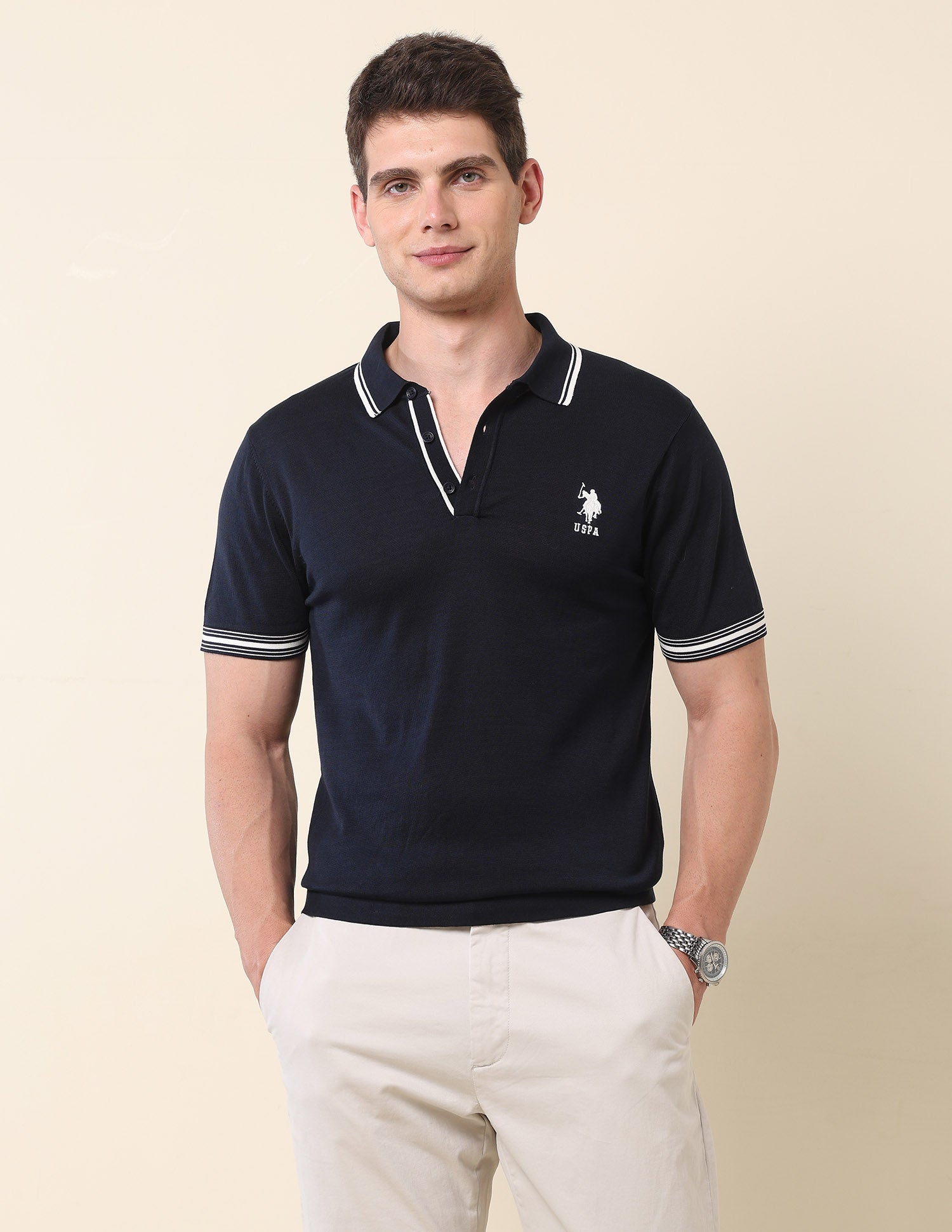 Solid Monochrome Polo Shirt Navy - U.S. Polo Assn. India | Large