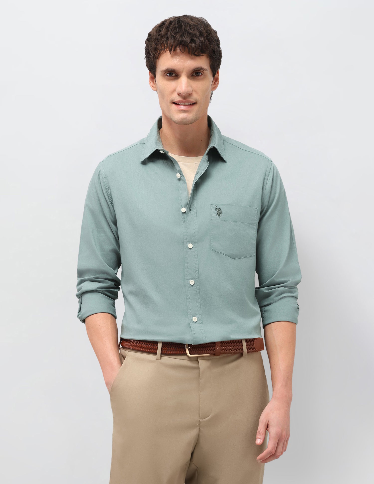 Twill Solid Shirt Green - U.S. Polo Assn. India | Large