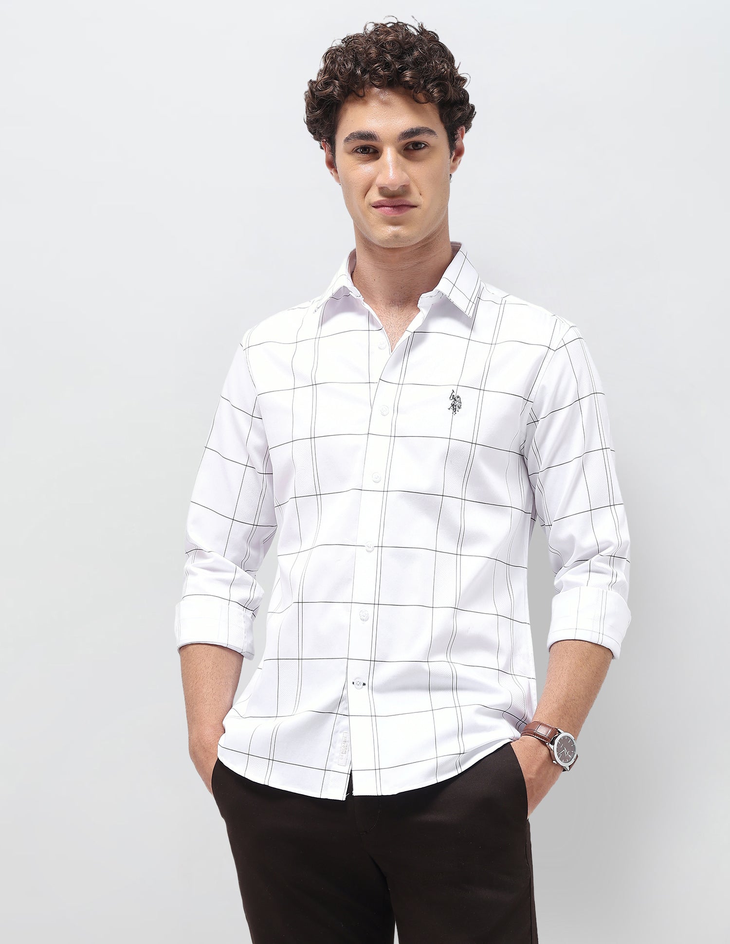 Windowpane Checked Satin Shirt