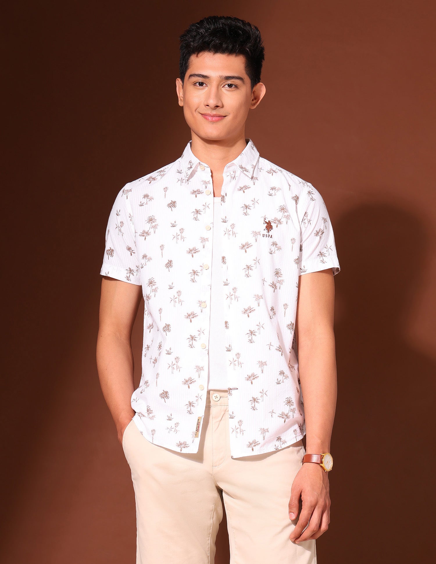 Tropical Printed Working Holiday Shirt Khaki - U.S. Polo Assn. India | Large