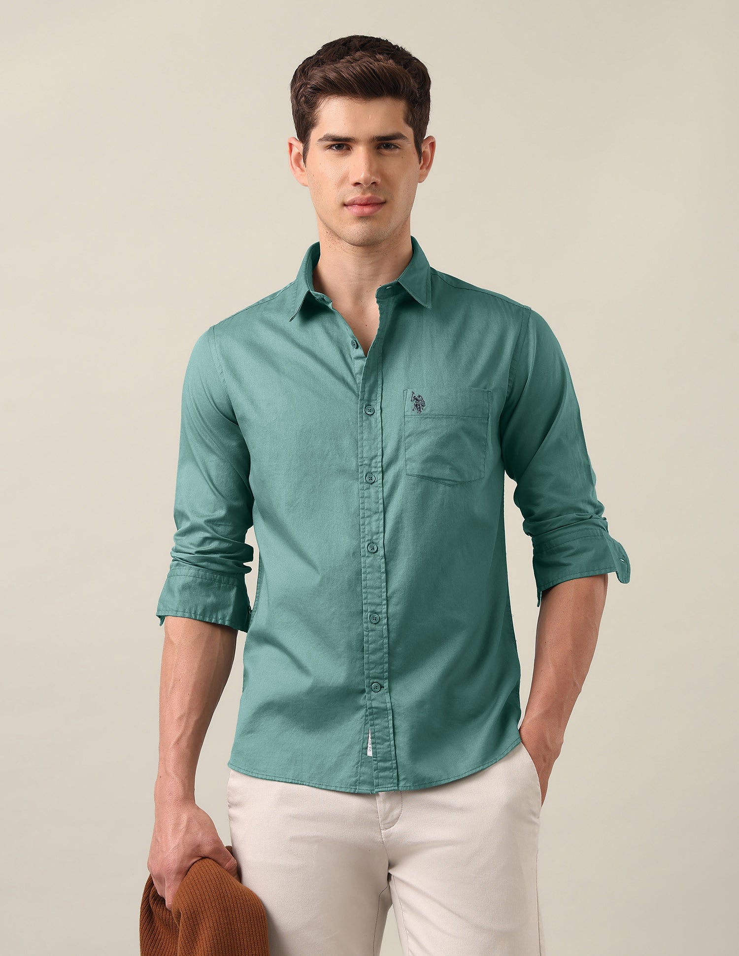 Twill Tailored Fit Shirt Teal - U.S. Polo Assn. India | Large