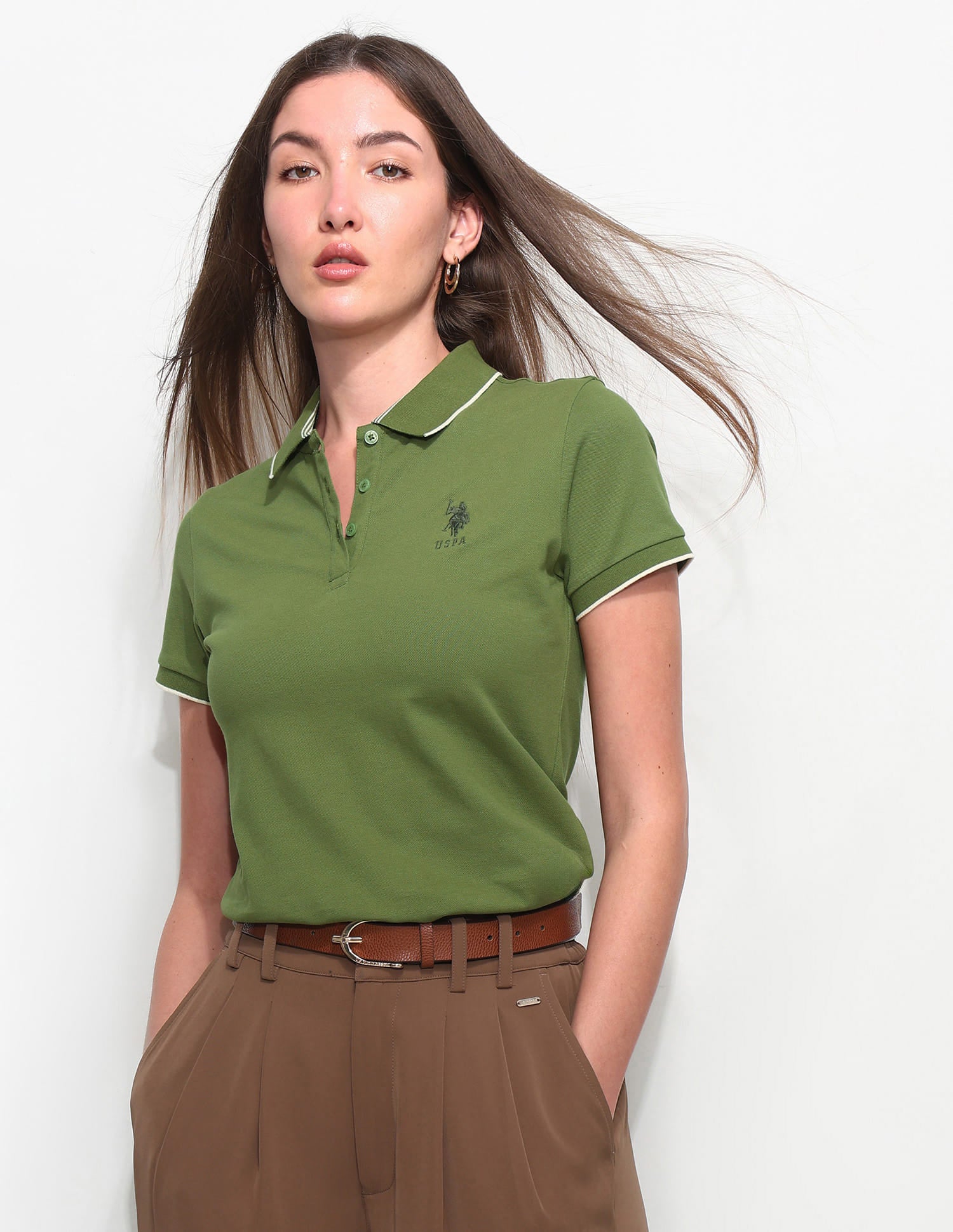 Regular Fit Solid Polo Shirt Green - U.S. Polo Assn. India | Large
