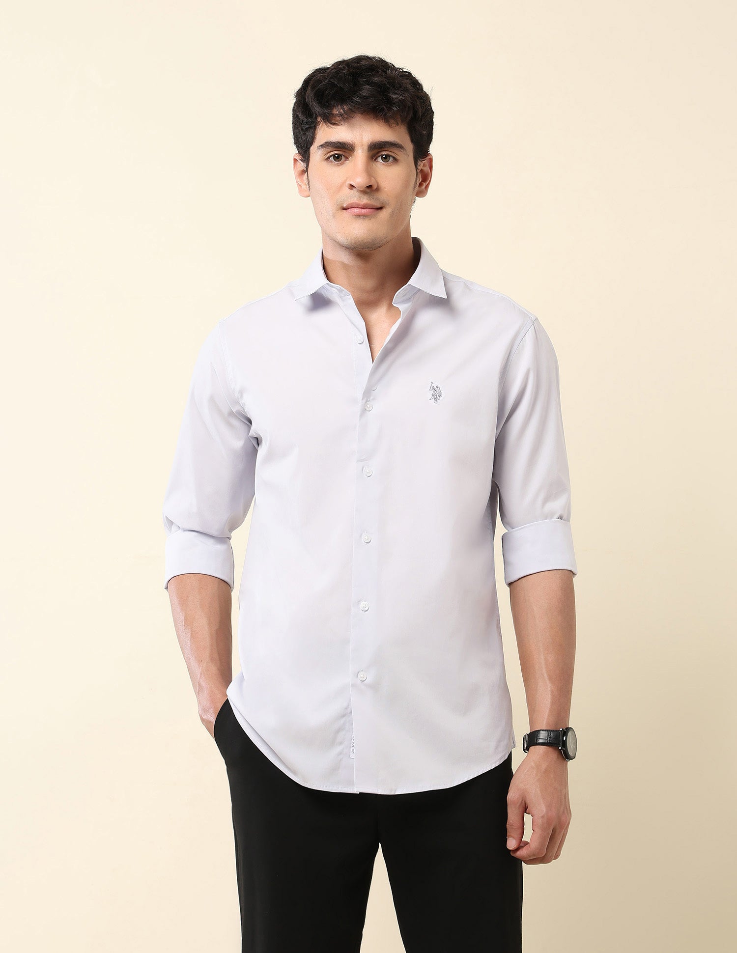 Tailored Fit Poplin Shirt Grey - U.S. Polo Assn. India | Large