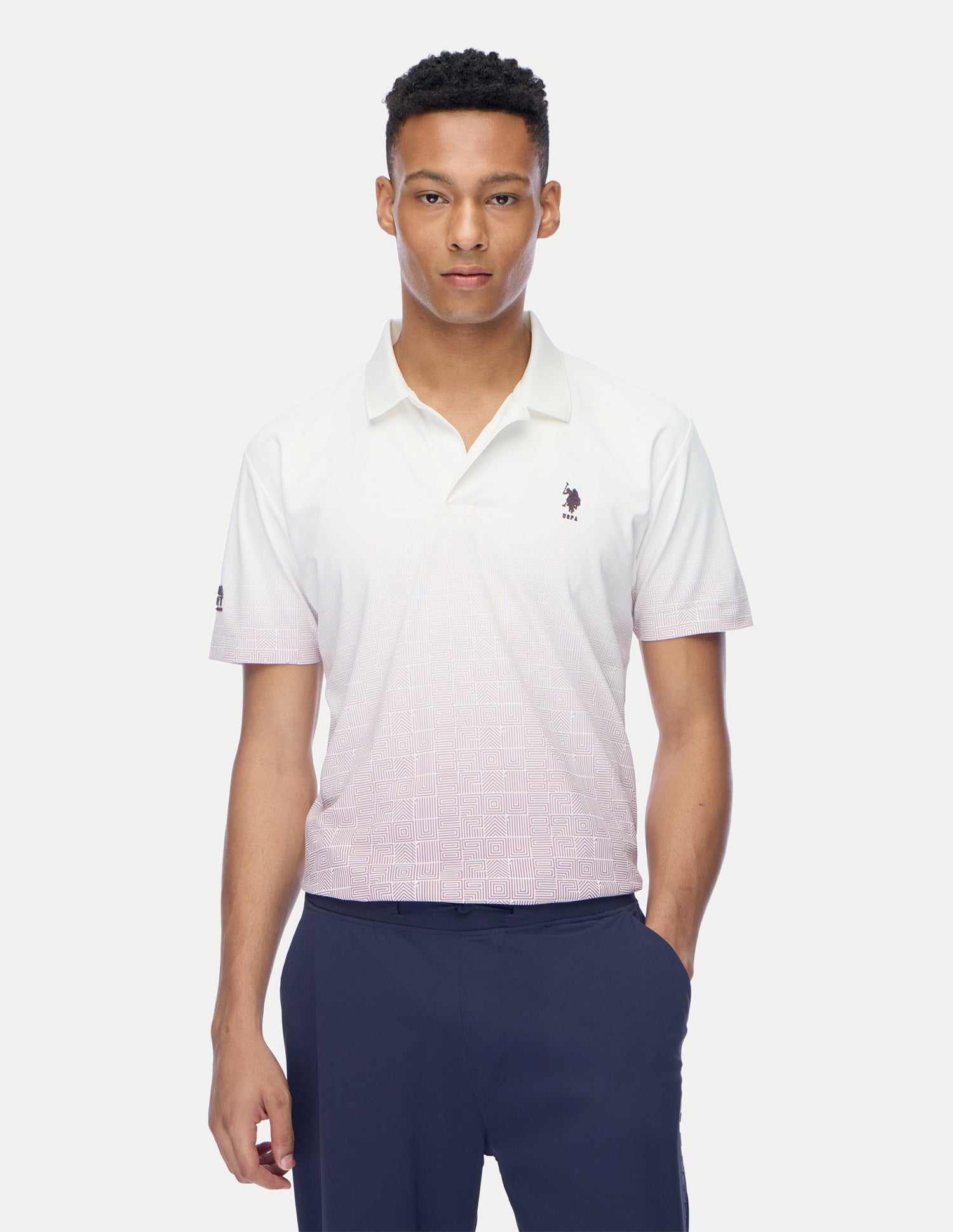 Geometric Printed Regular Fit Active Polo Shirt White - U.S. Polo Assn. India | Large