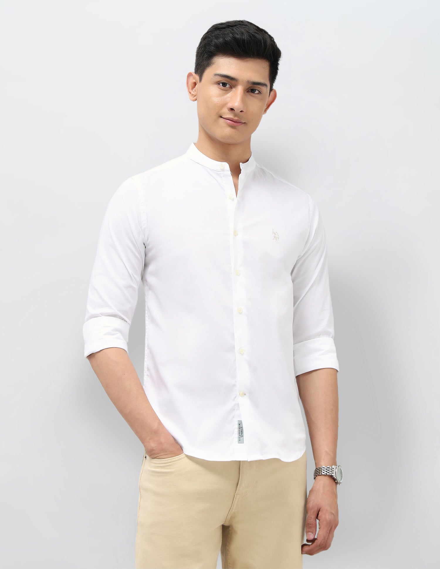 Solid Regular Fit Mandarin Shirt