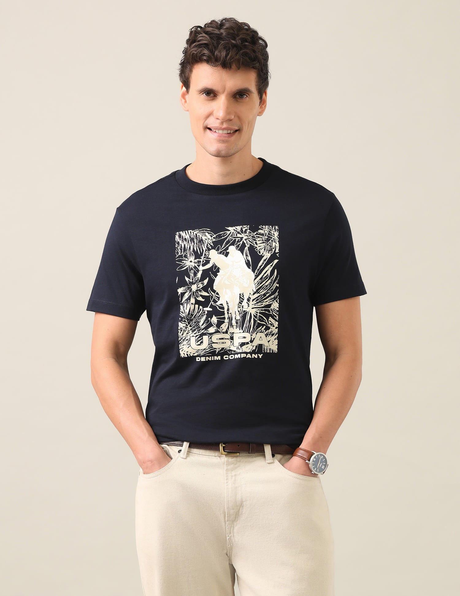 Graphic Brand Printed Regular Fit T-Shirt Navy - U.S. Polo Assn. India | Large