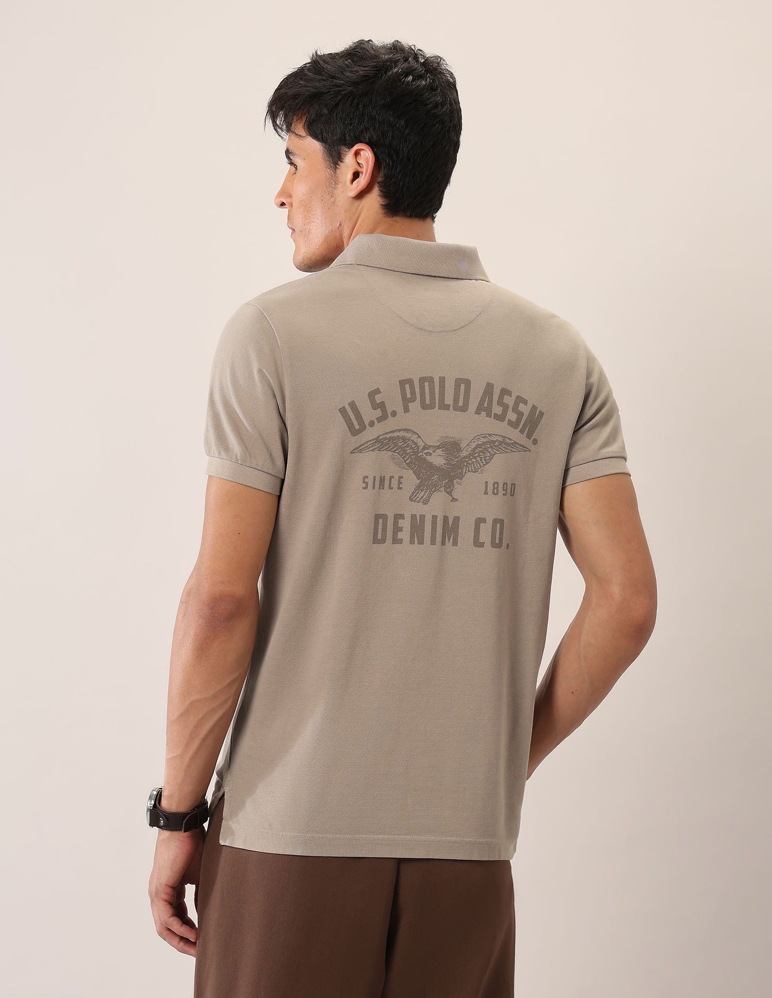Brand Printed Muscle Fit Polo Shirt Beige - U.S. Polo Assn. India | Large