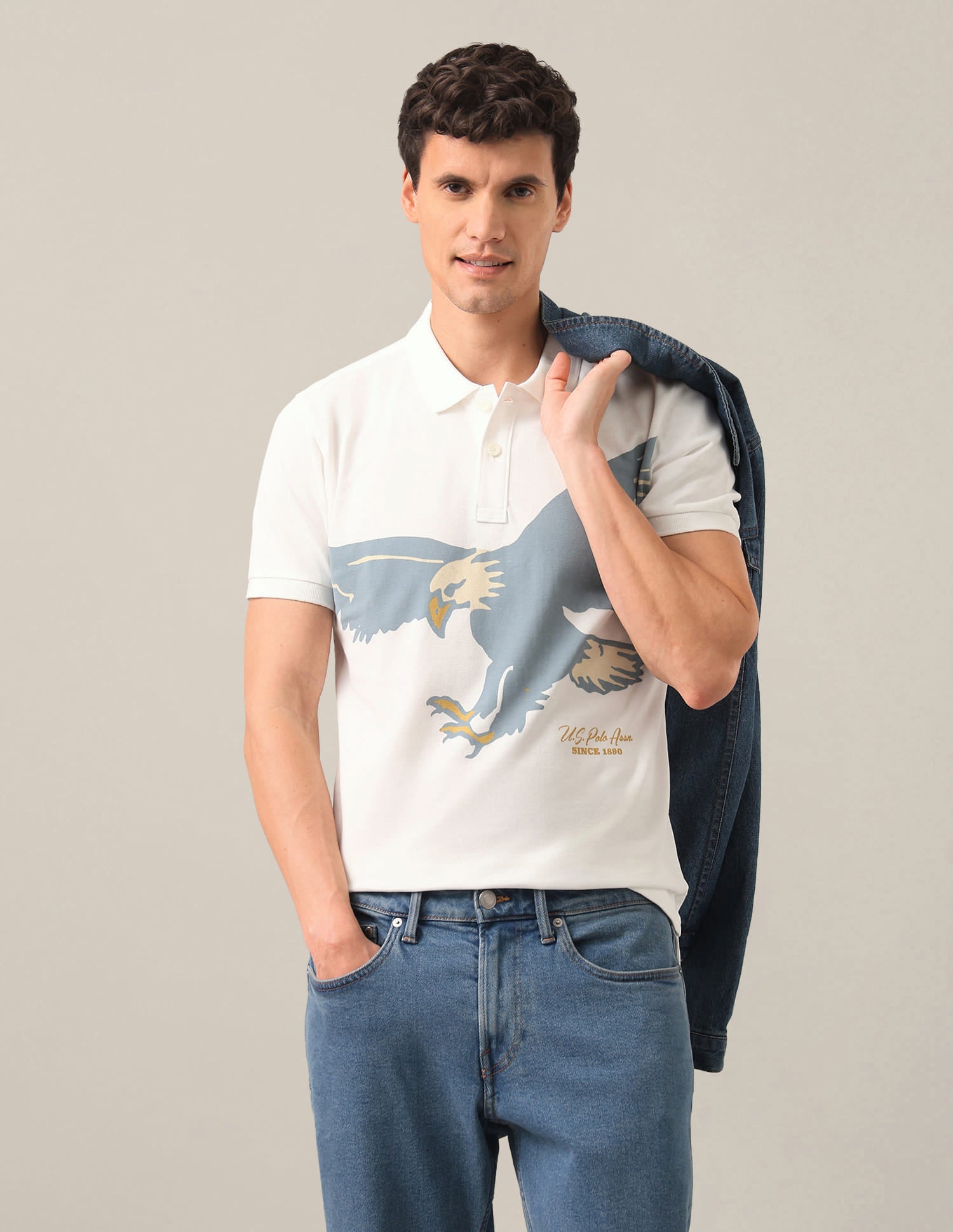 Graphic Printed Slim Fit Polo Shirt White - U.S. Polo Assn. India | Large