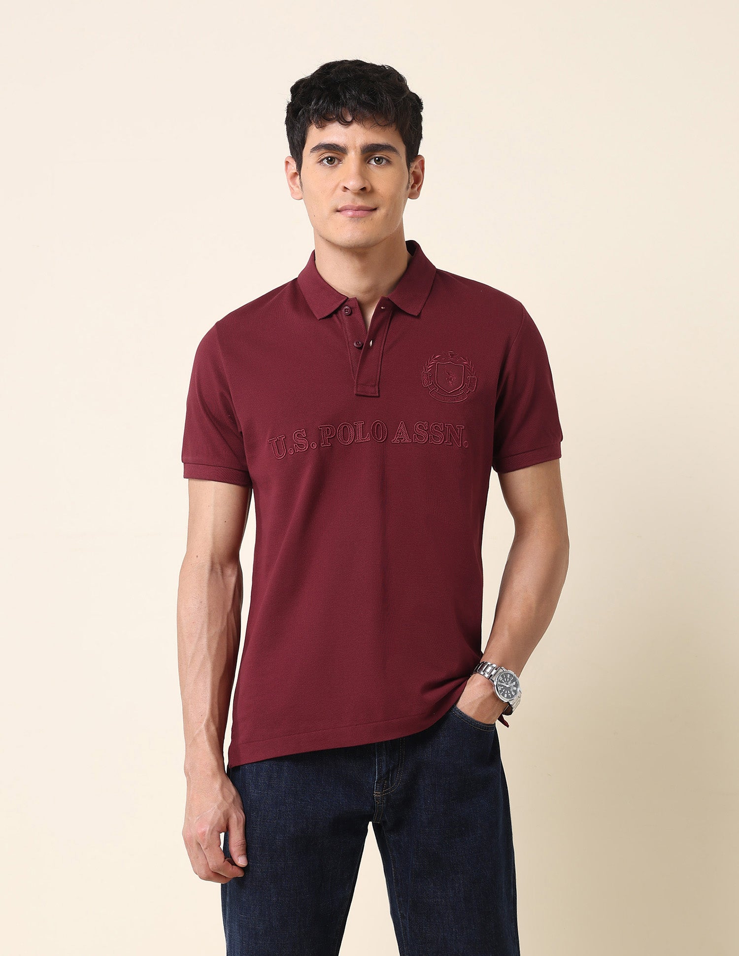 Brand Embroidered Classic Polo Shirt Maroon - U.S. Polo Assn. India | Large