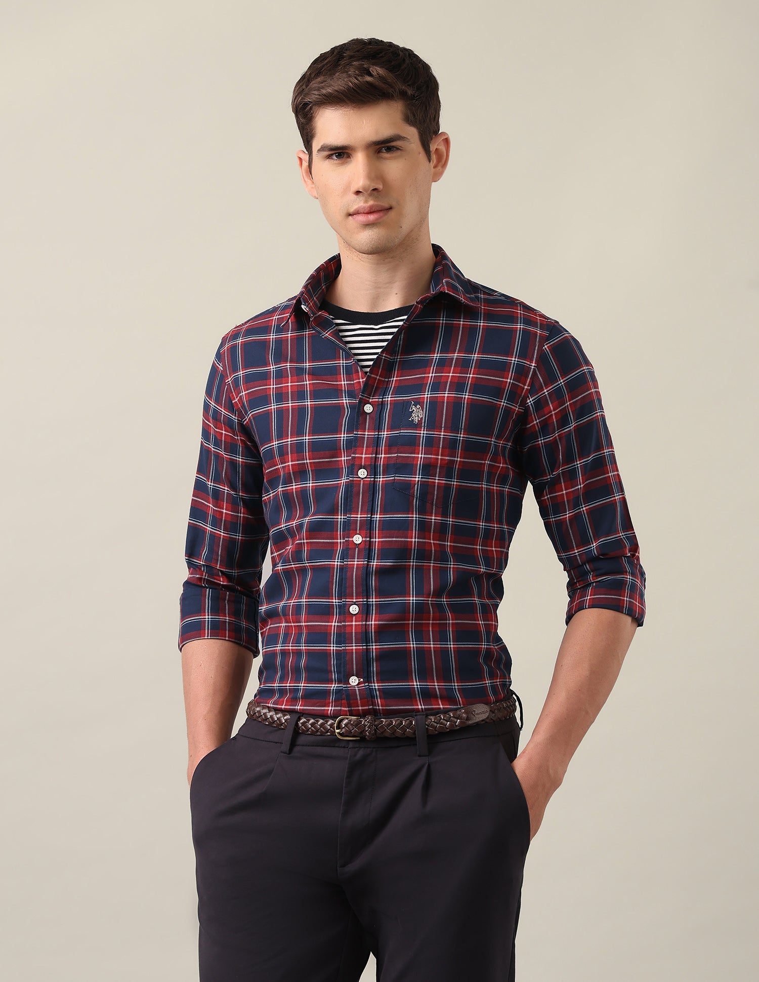 Tailored Fit Tartan Checked Shirt Navy - U.S. Polo Assn. India | Large