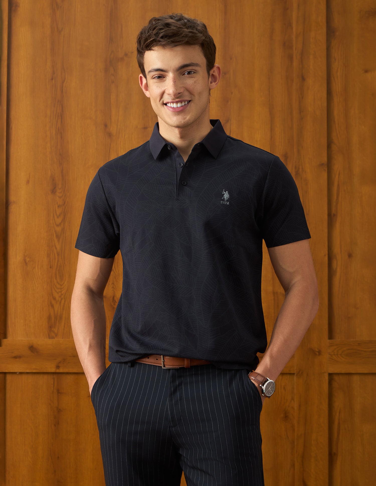 Tropical Printed Slim Fit Polo Shirt Navy - U.S. Polo Assn. India | Large