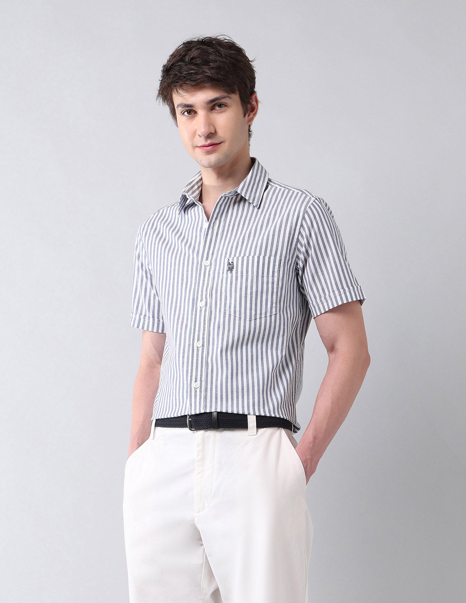 Vertical Striped Tailored Fit Shirt Dark Blue - U.S. Polo Assn. India | Large